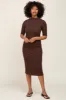Brown Ribbed Mock Neck Maternity Midi Dress sold by Pinkblush