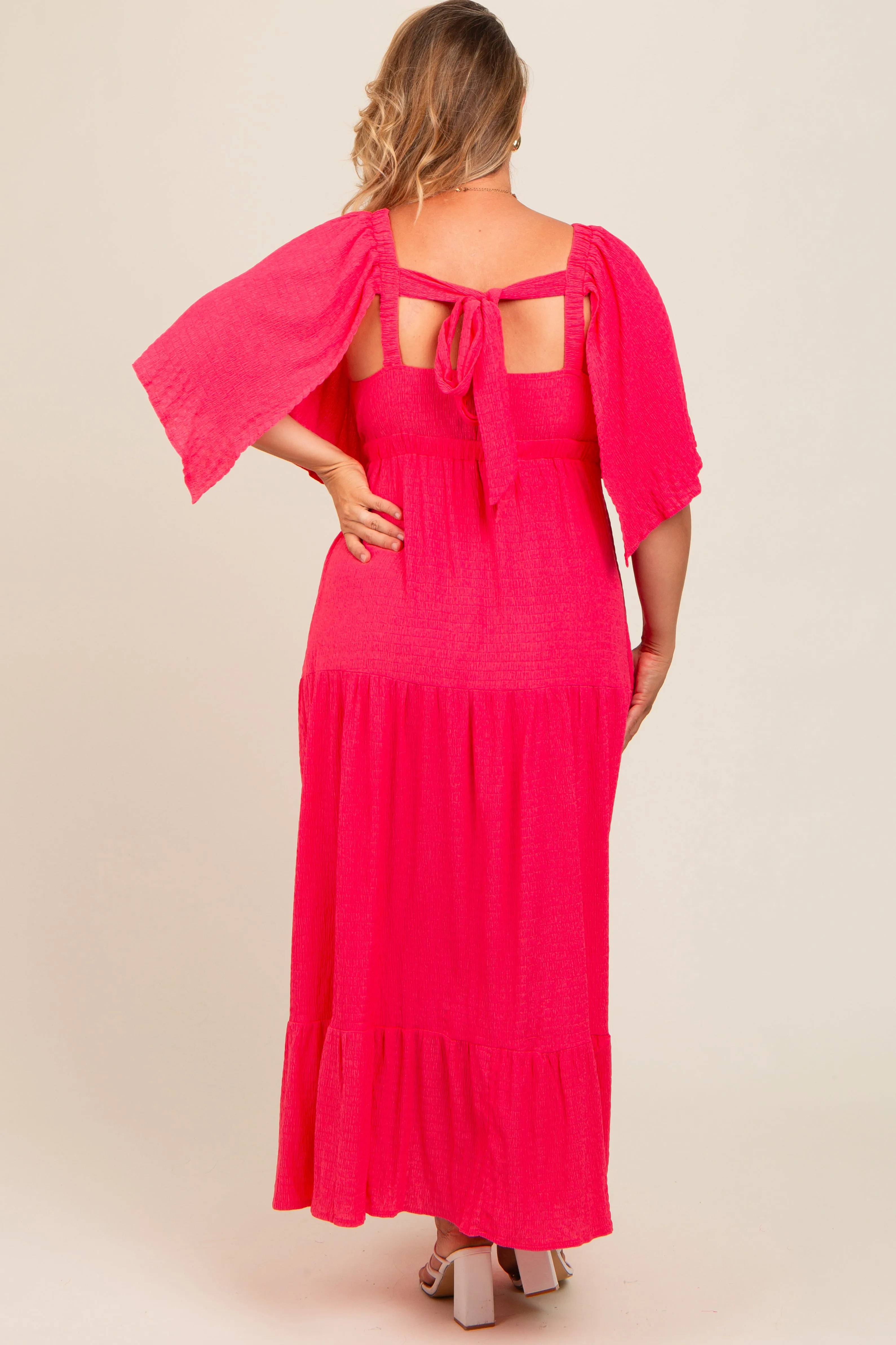 Coral Pink Flounce Sleeve Tiered Maternity Plus Dress sold by Pinkblush product image thumbnail 2