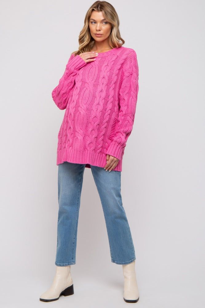 Pink Chunky Cable Knit Maternity Sweater sold by Pinkblush