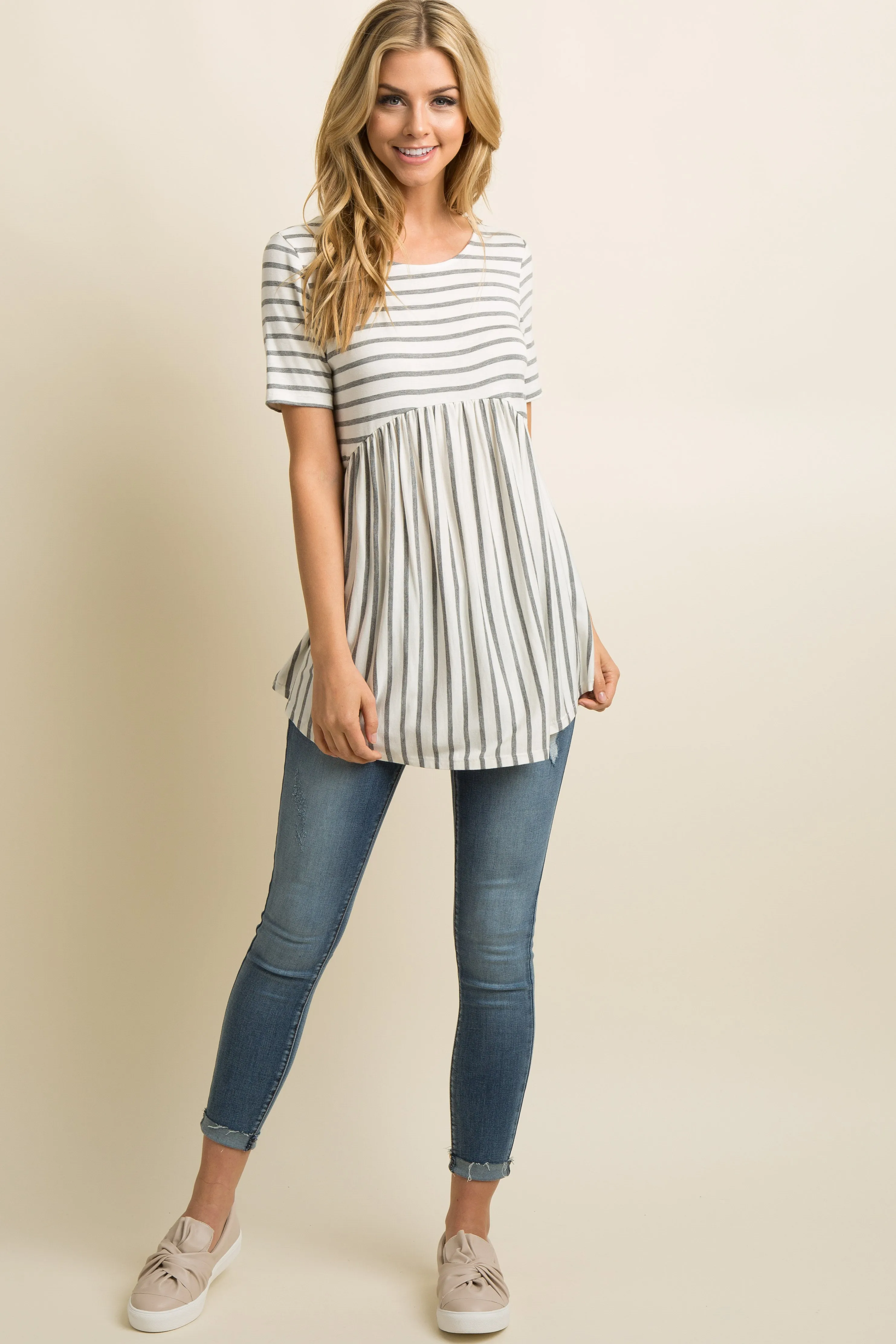 PinkBlush Grey Striped Crisscross Back Peplum Top sold by Pinkblush product image thumbnail 4