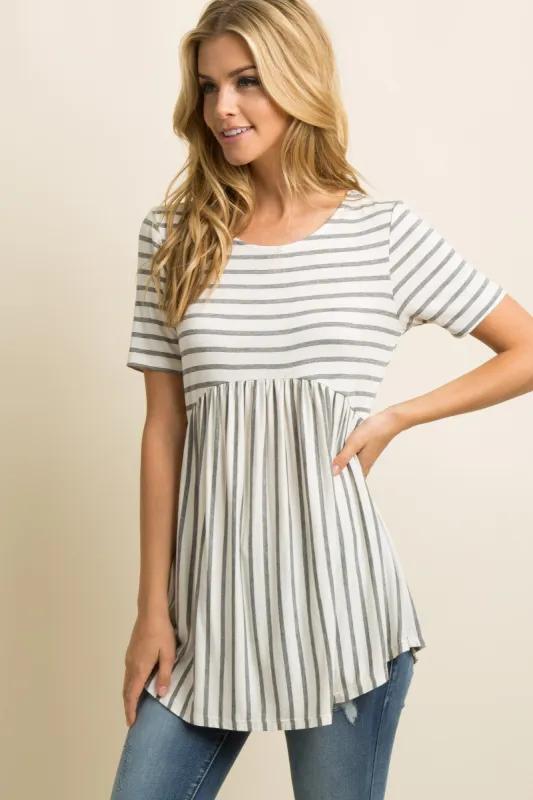 PinkBlush Grey Striped Crisscross Back Peplum Top sold by Pinkblush