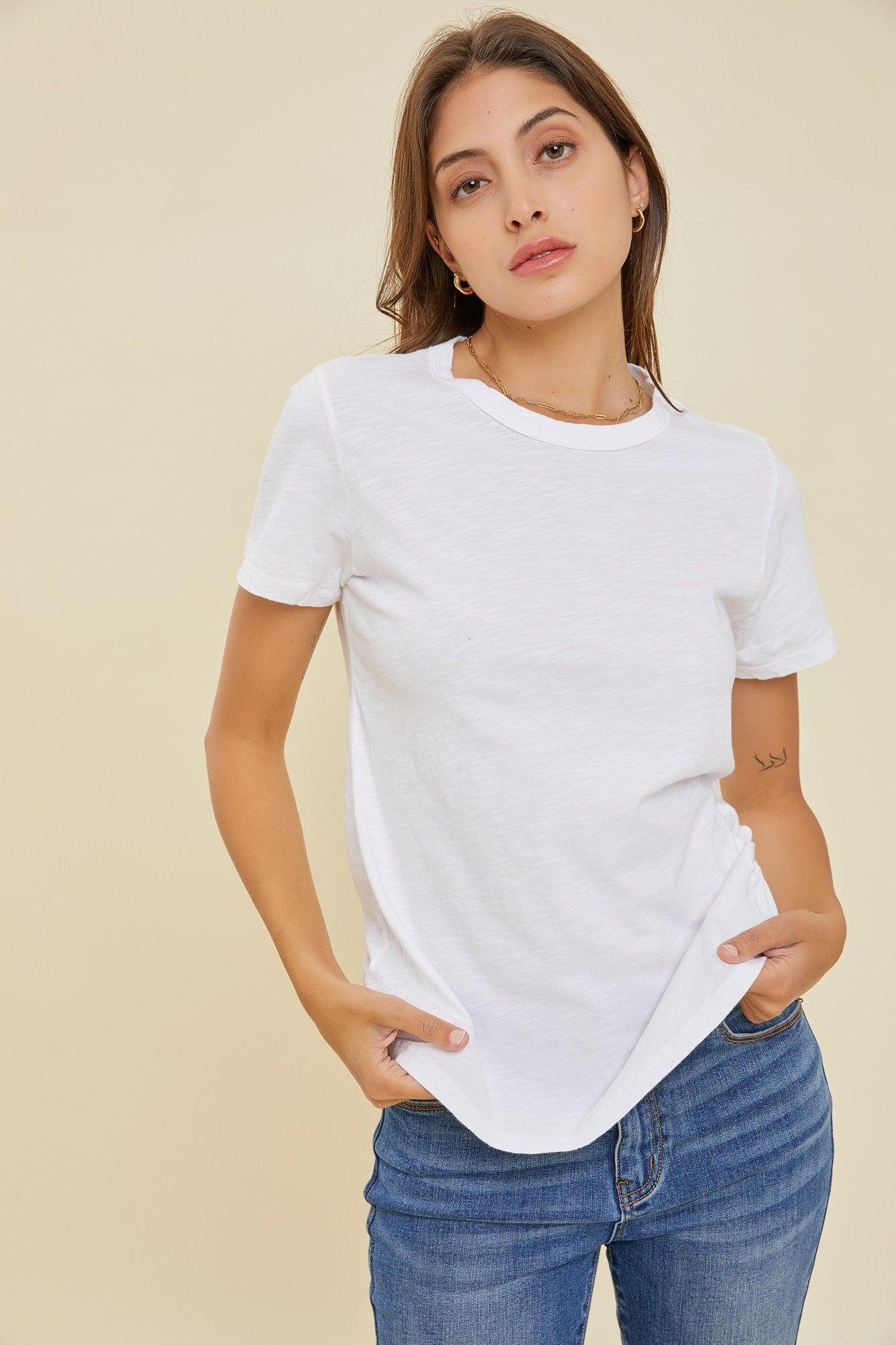 Ivory Slub Knit Cropped T-Shirt sold by Pinkblush