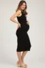 Black Sleeveless Ribbed Fitted Maternity Midi Dress sold by Pinkblush