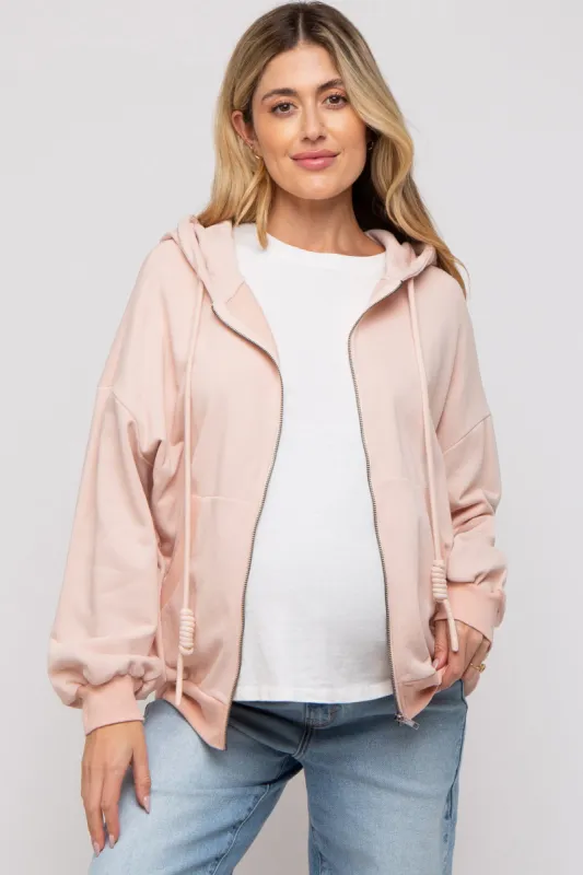 Light Pink Zipper Hooded Maternity Jacket sold by Pinkblush