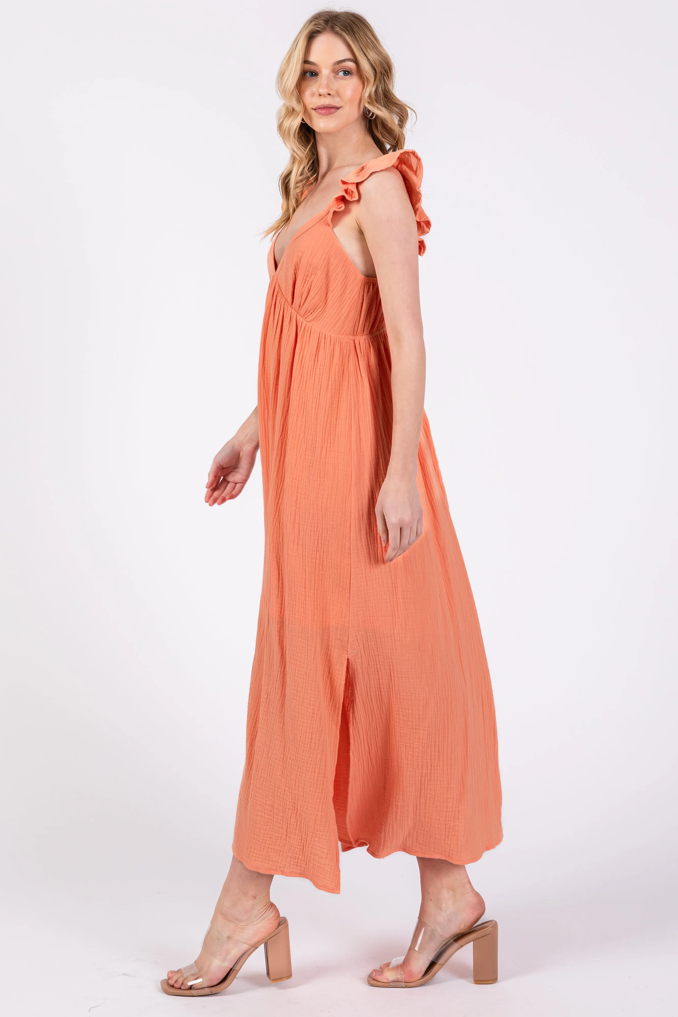Orange Ruffle Strap Midi Dress sold by Pinkblush product image thumbnail 2