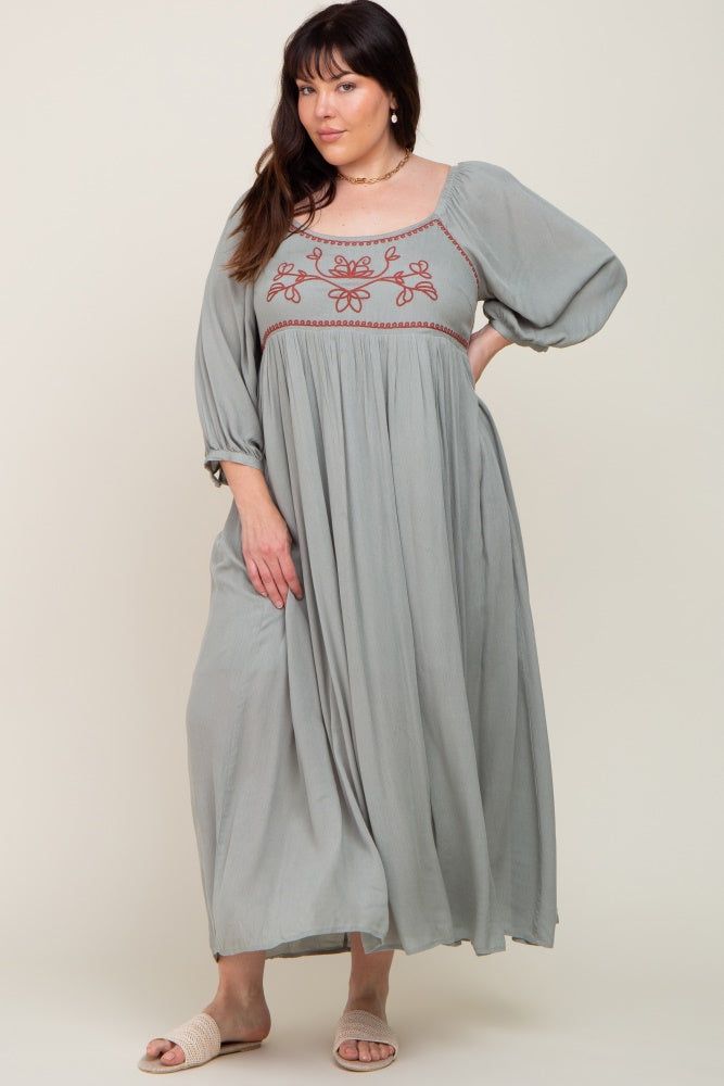 Mint Embroidered 3/4 Sleeve Plus Maxi Dress sold by Pinkblush product image thumbnail 4
