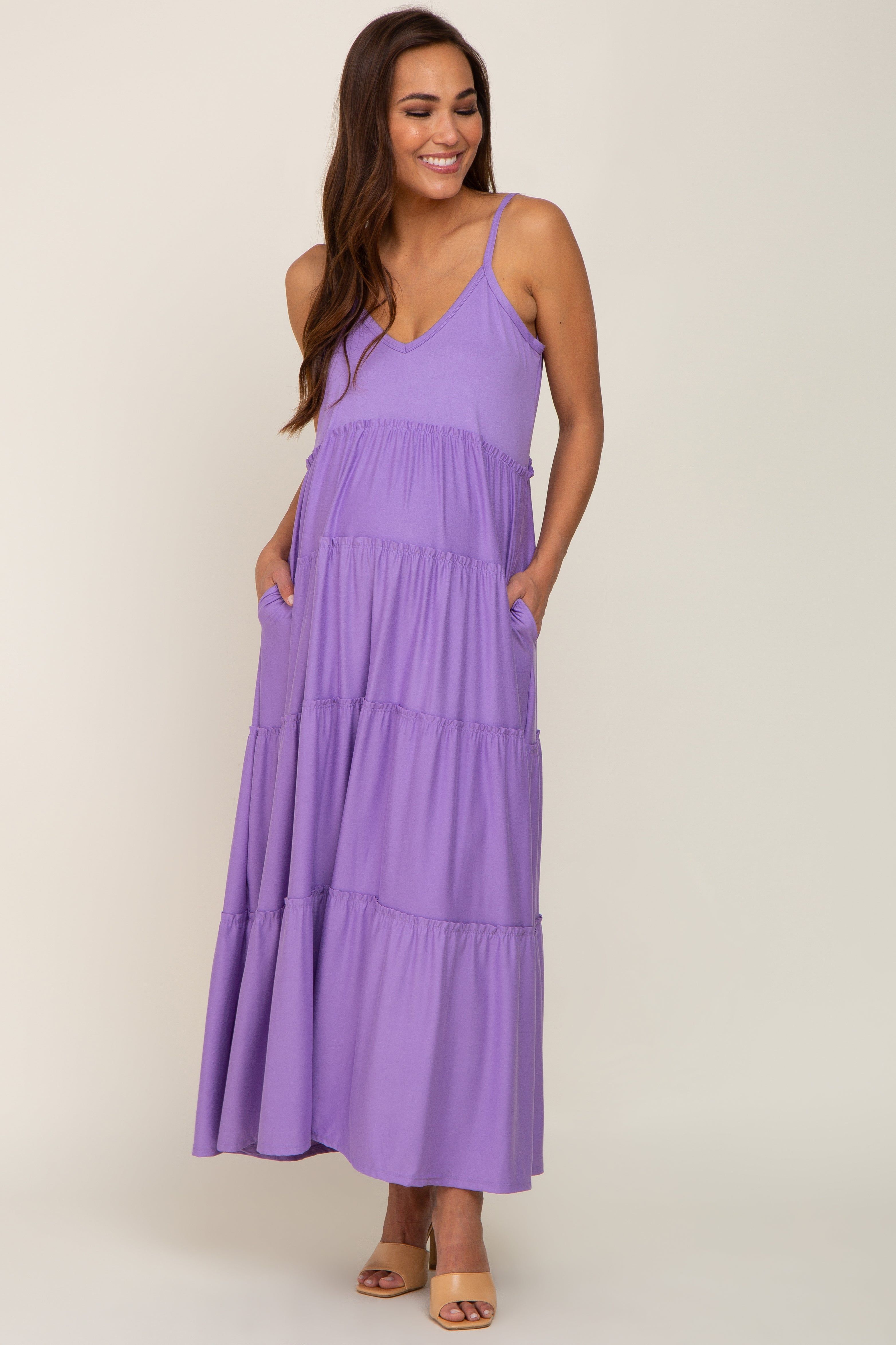 Lavender Tiered Sleeveless Maternity Maxi Dress sold by Pinkblush product image thumbnail 4