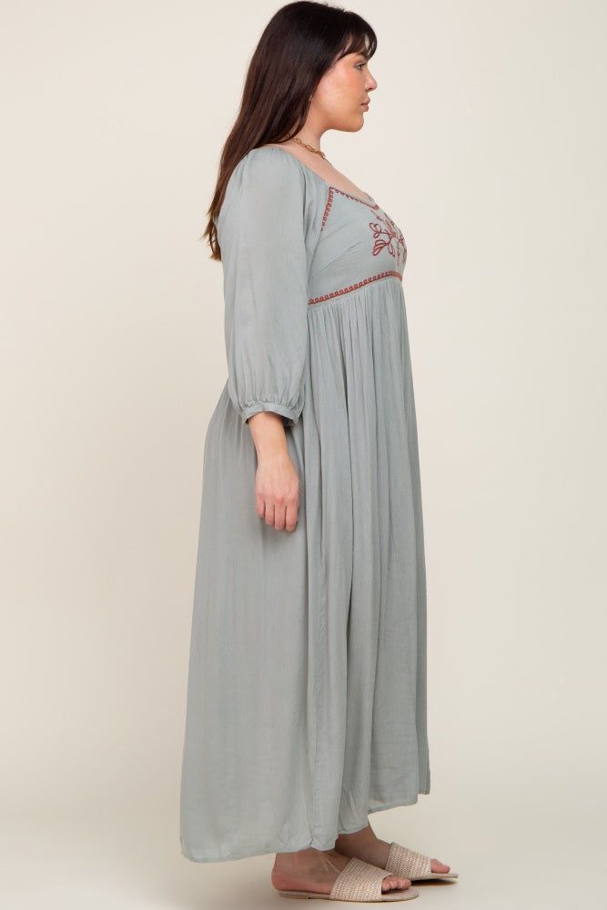 Mint Embroidered 3/4 Sleeve Plus Maxi Dress sold by Pinkblush product image thumbnail 2