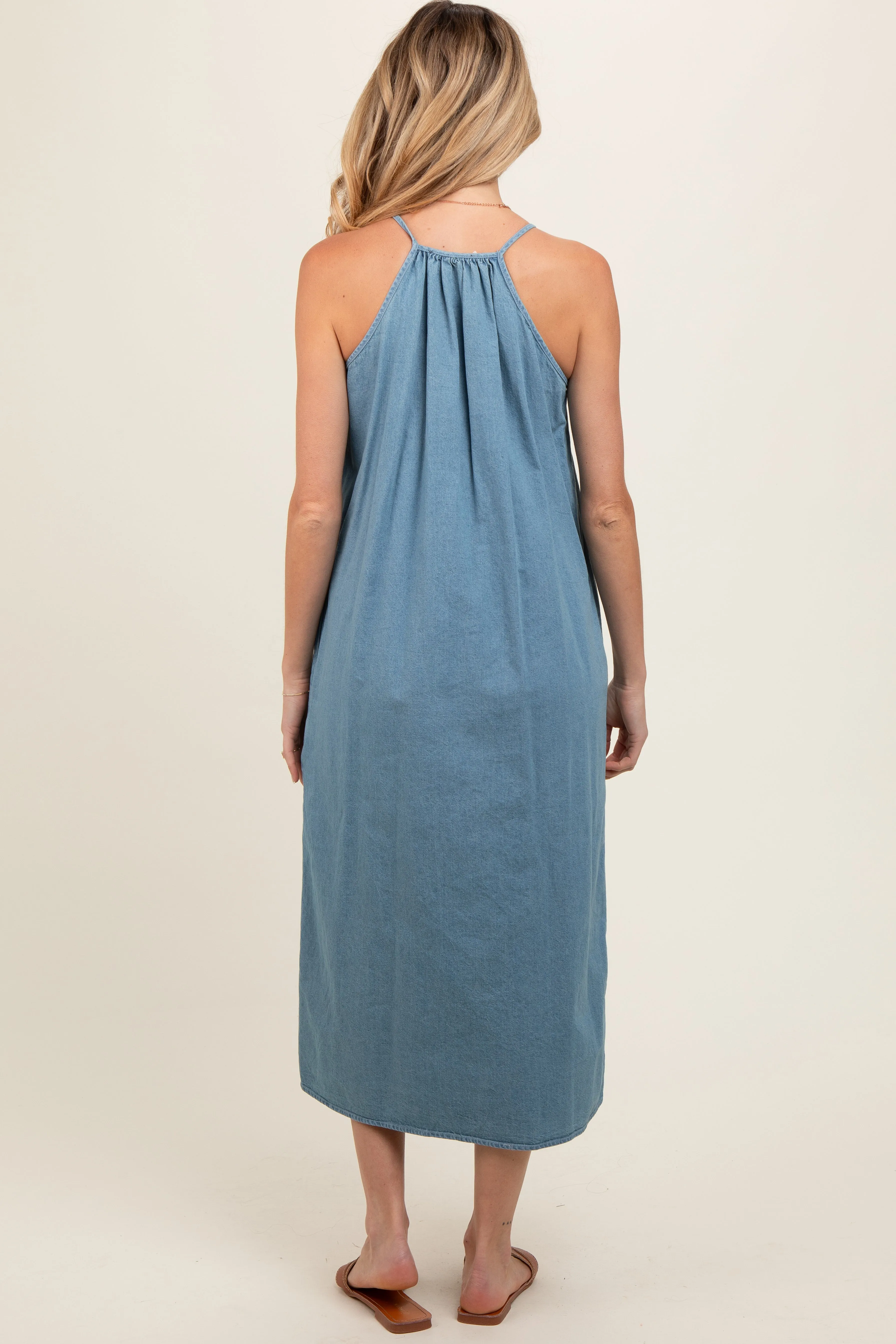 Denim Sleeveless Shift Maternity Midi Dress sold by Pinkblush product image thumbnail 4