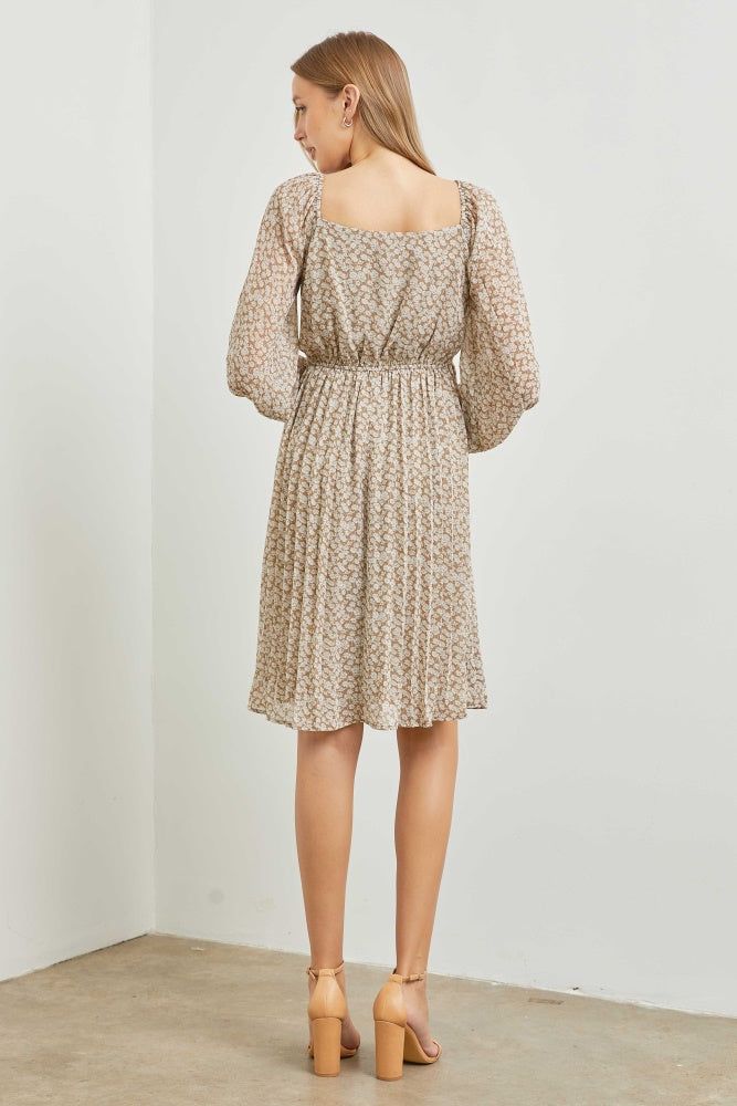 Taupe V-Neck Pleated Midi Dress sold by Pinkblush product image thumbnail 3