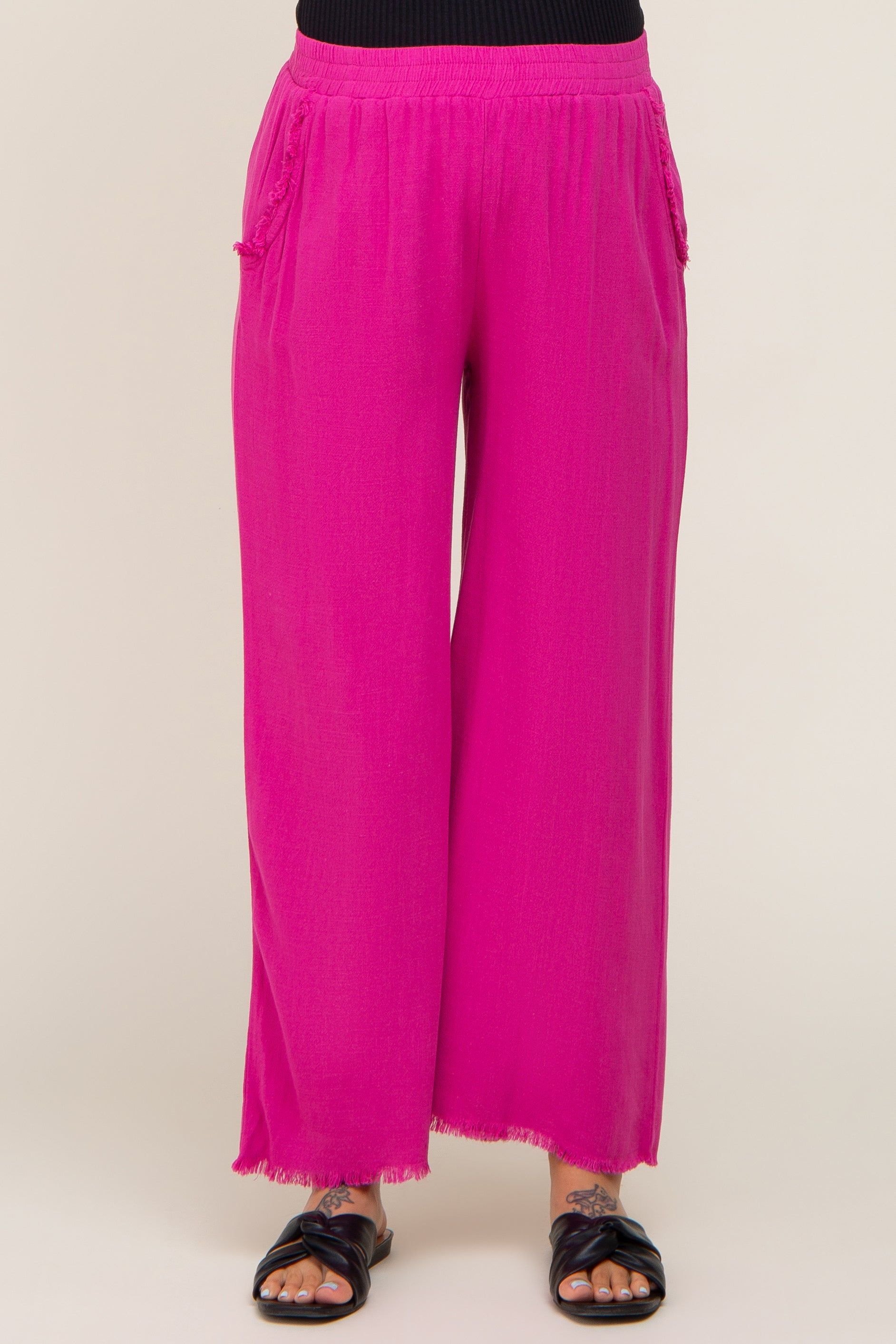 Fuchsia Fringe Hem Linen Maternity Pants sold by Pinkblush product image thumbnail 2