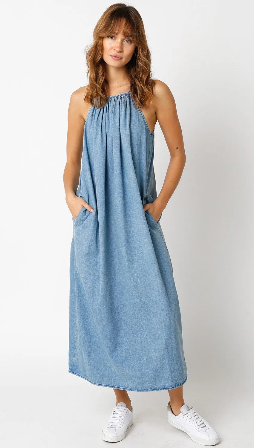 Denim Sleeveless Shift Maternity Midi Dress sold by Pinkblush product image thumbnail 5