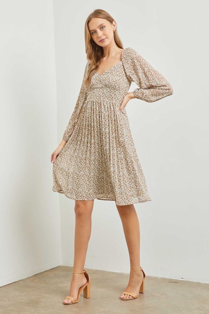 Taupe V-Neck Pleated Midi Dress sold by Pinkblush product image thumbnail 2