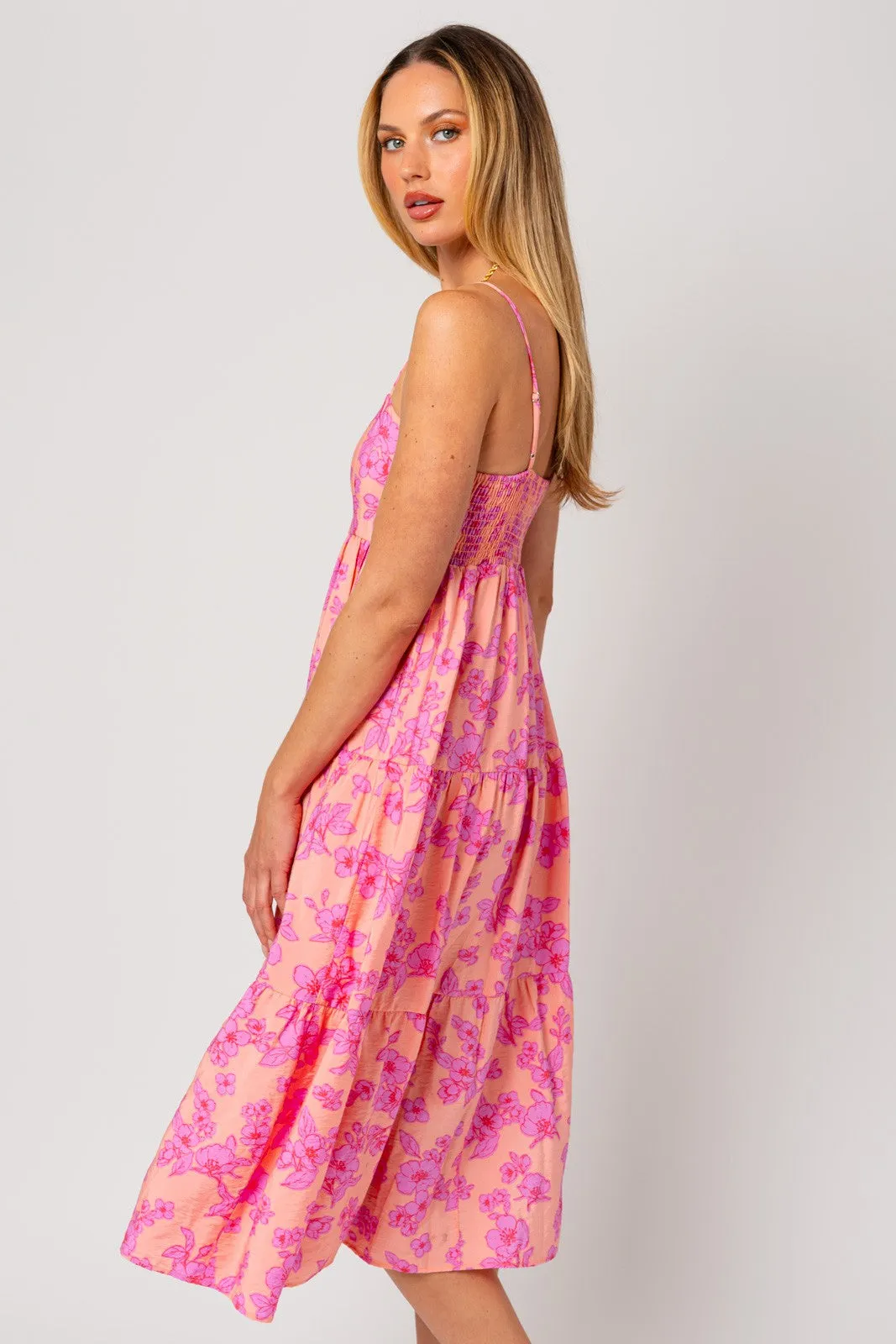Pink Floral Sleeveless Tiered Midi Dress sold by Pinkblush product image thumbnail 3