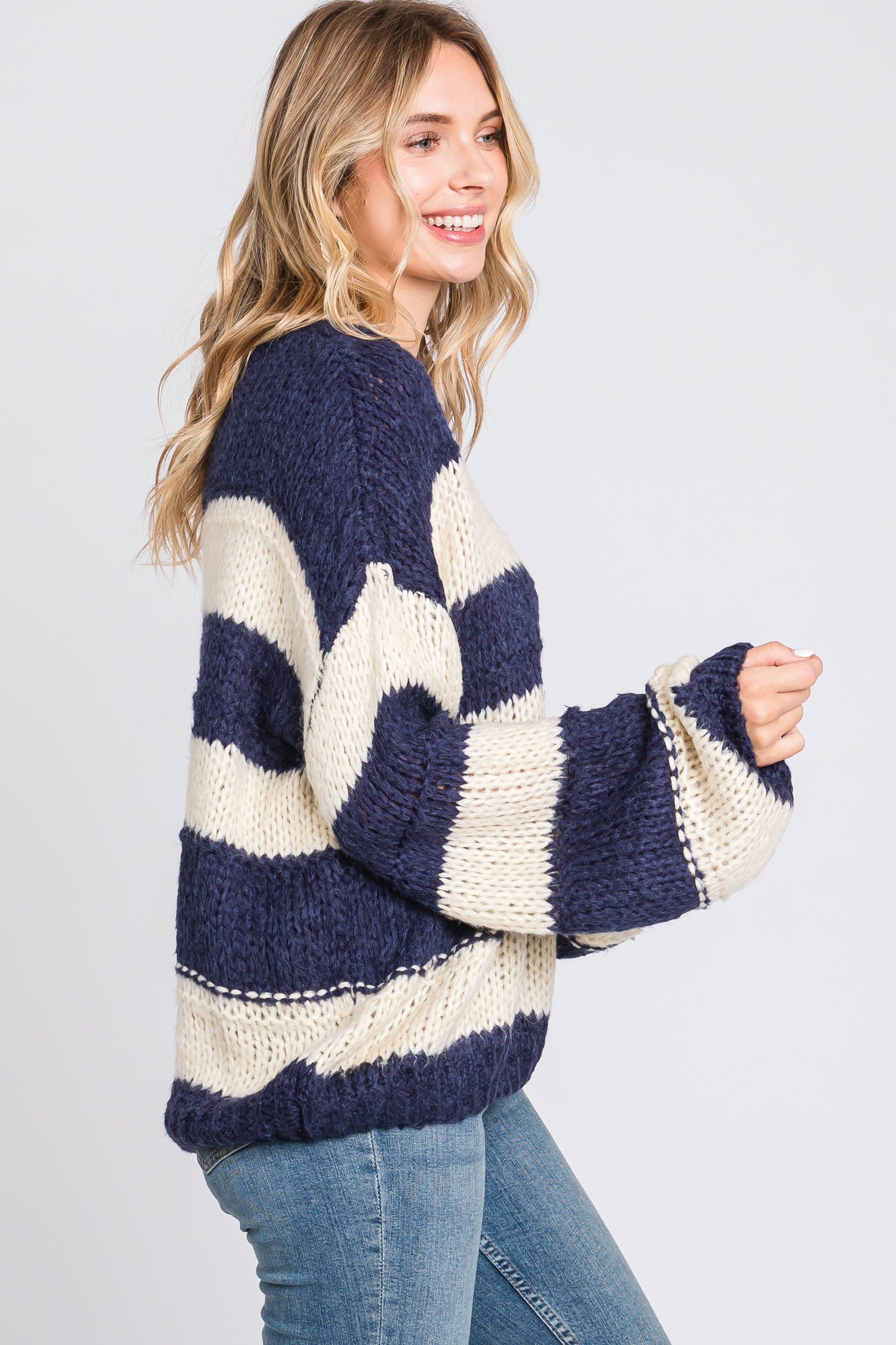 Navy Striped Knit Sweater sold by Pinkblush product image thumbnail 2