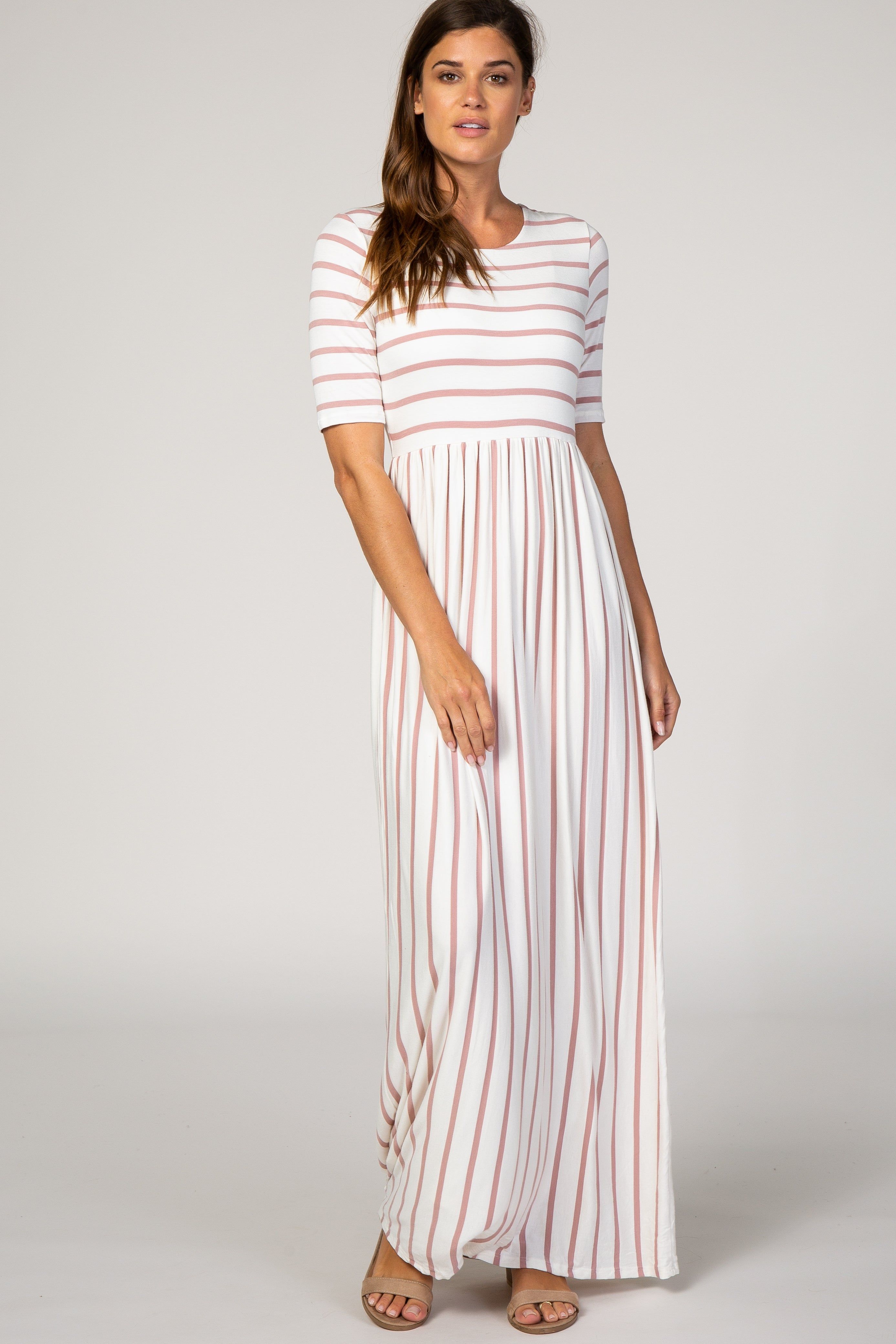 PinkBlush Mauve Striped Half Sleeve Maternity Maxi Dress sold by Pinkblush product image thumbnail 4