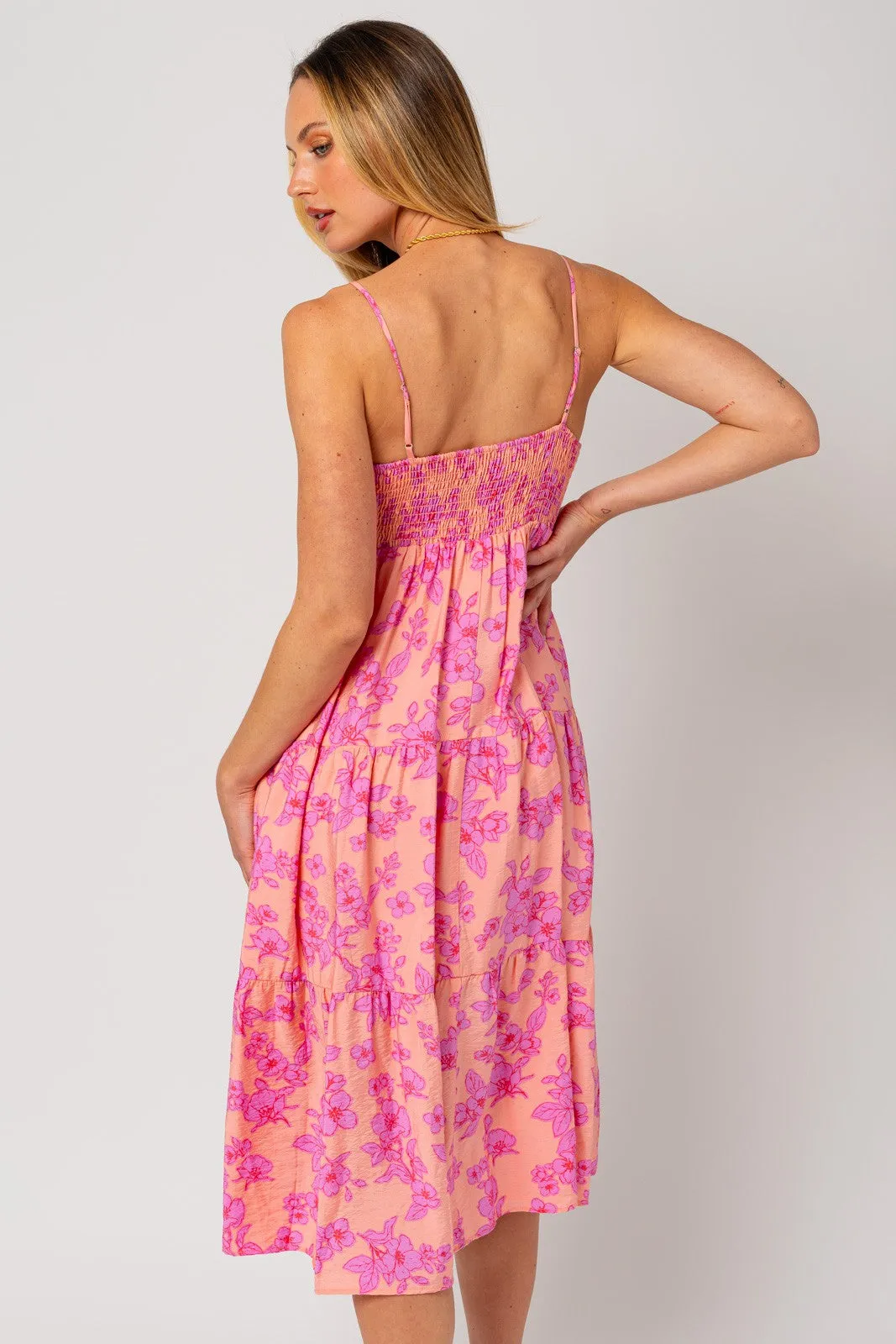 Pink Floral Sleeveless Tiered Midi Dress sold by Pinkblush product image thumbnail 4