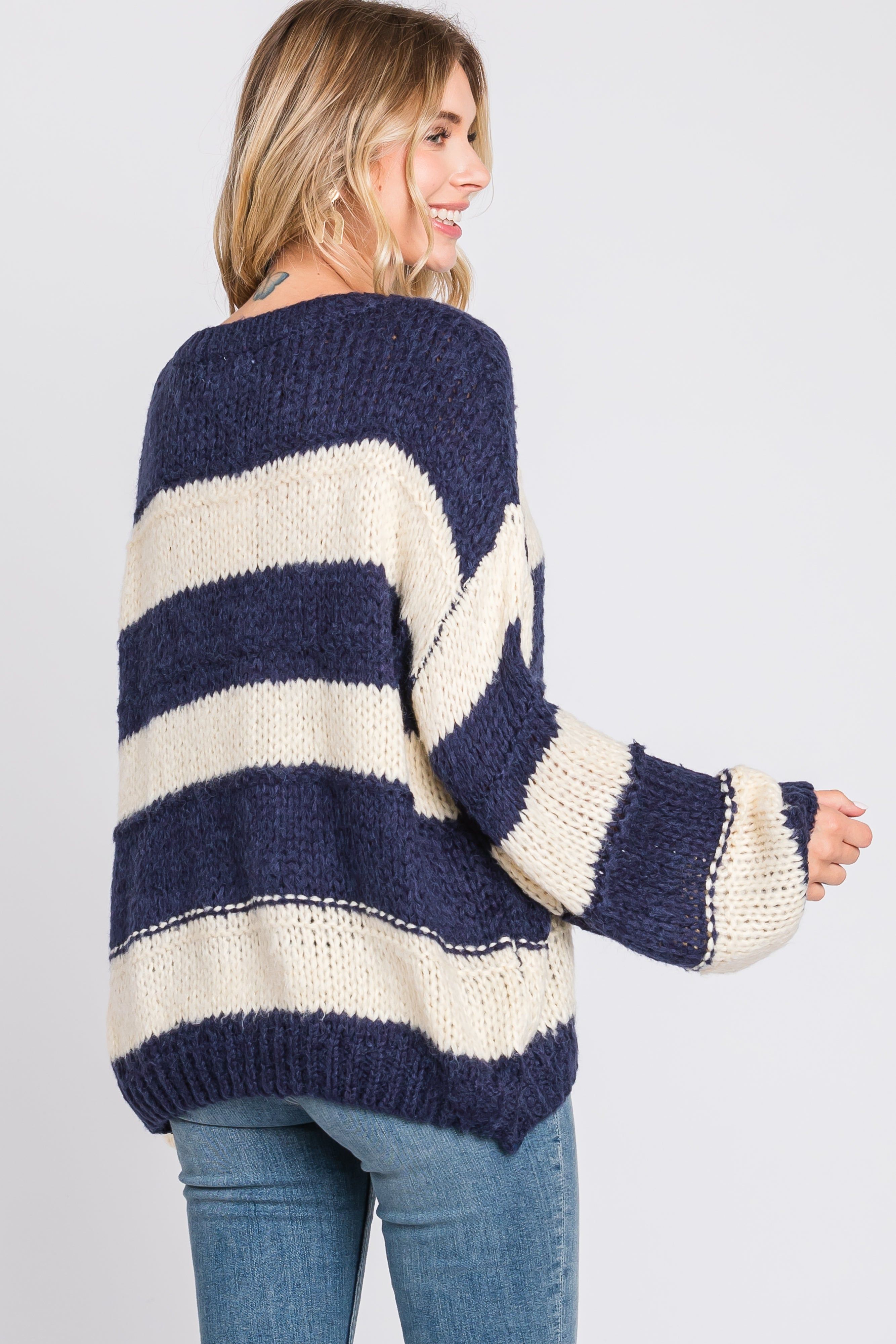 Navy Striped Knit Sweater sold by Pinkblush product image thumbnail 3
