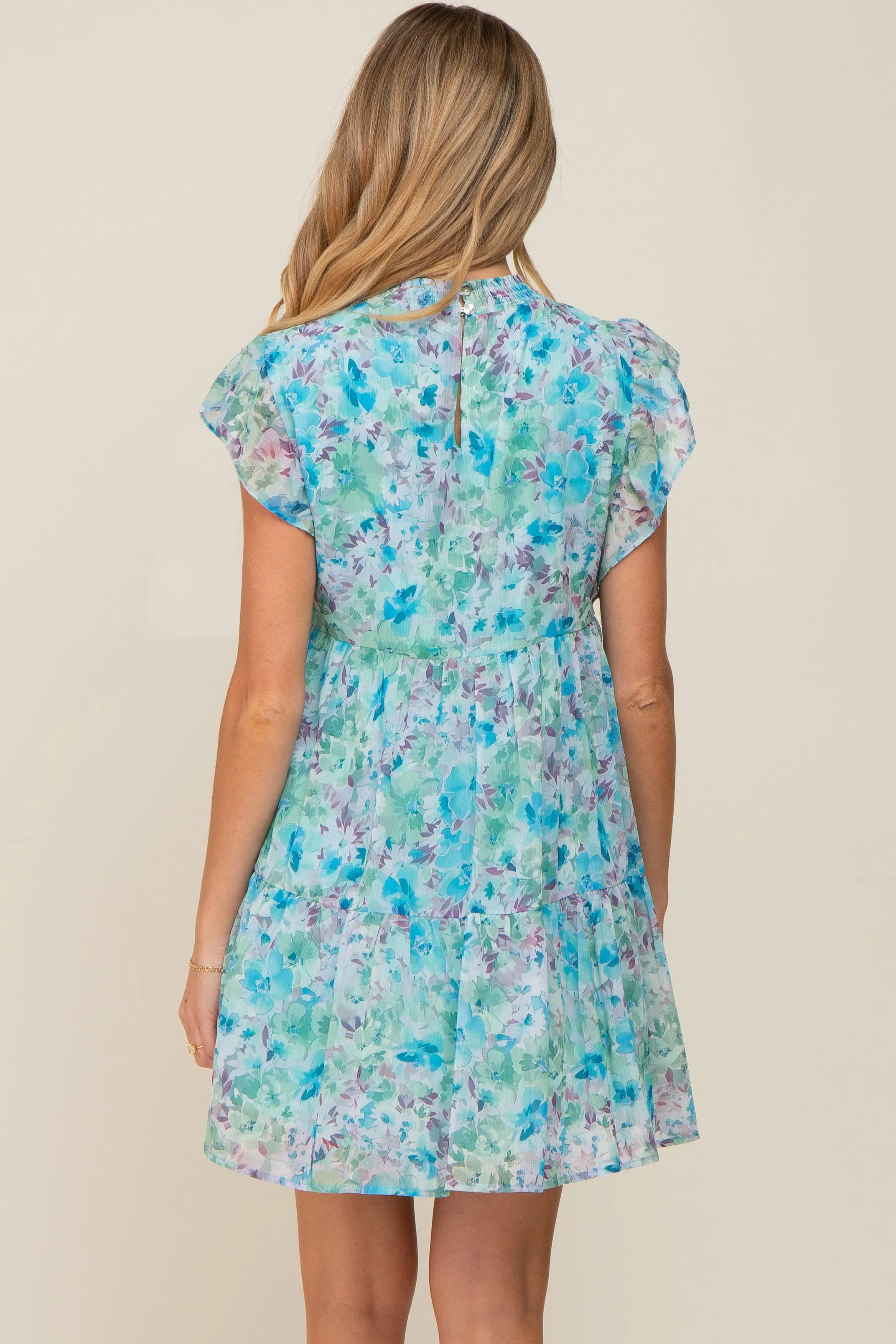 Blue Floral Chiffon Tiered Maternity Dress sold by Pinkblush product image thumbnail 3