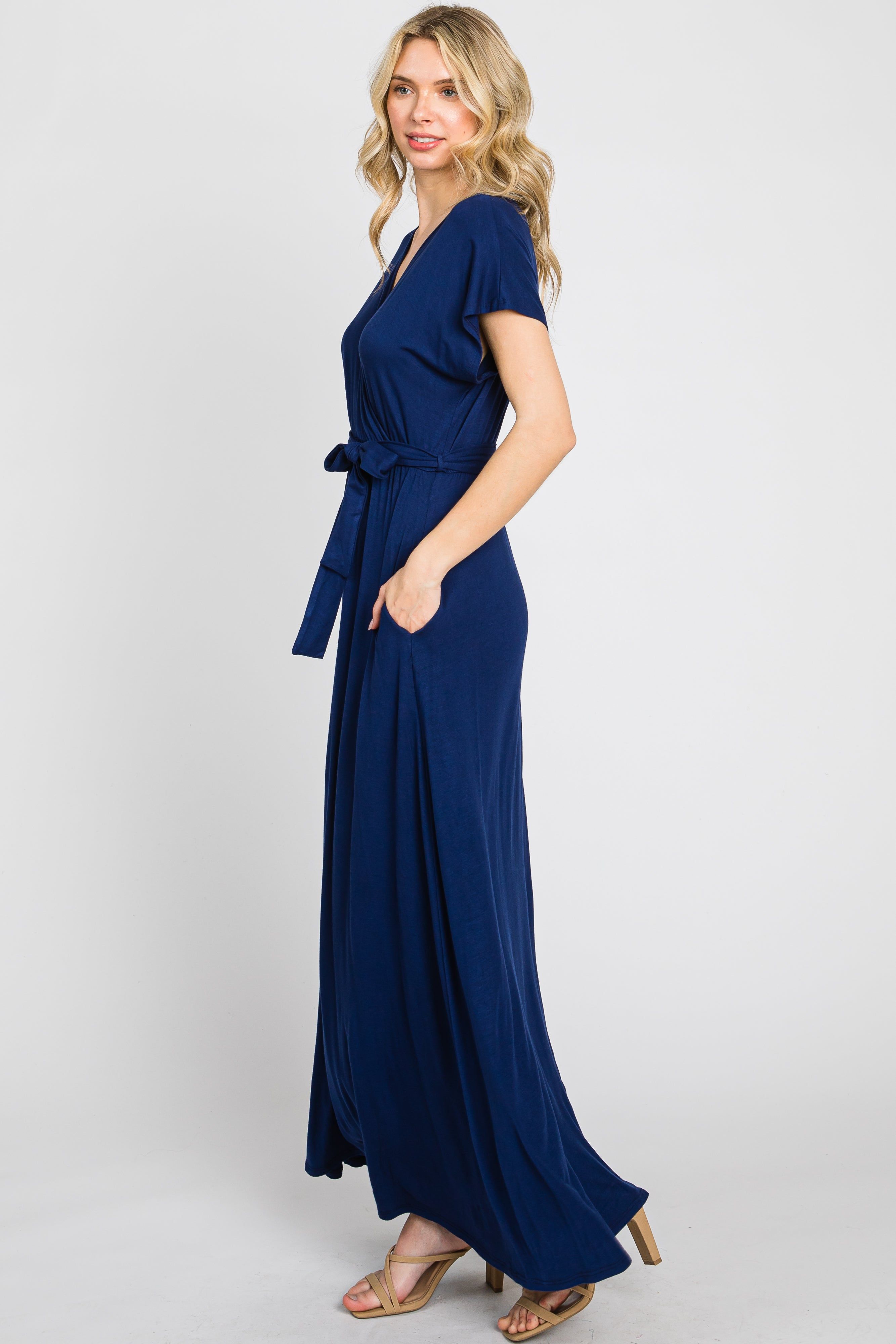 Navy Basic Wrap Maxi Dress sold by Pinkblush product image thumbnail 2