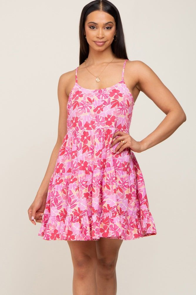 Pink Floral Sleeveless Tiered Mini Dress sold by Pinkblush
