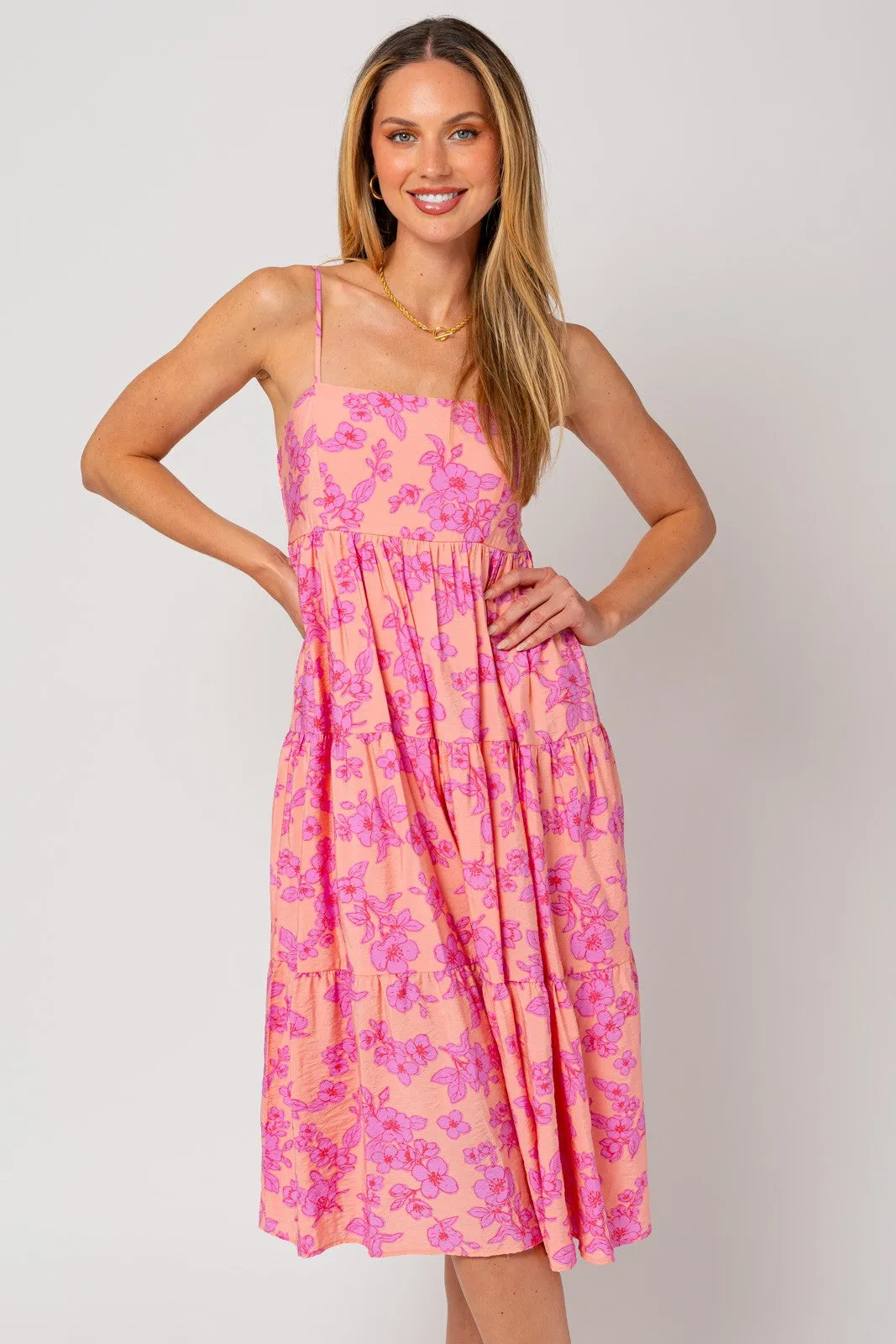 Pink Floral Sleeveless Tiered Midi Dress sold by Pinkblush product image thumbnail 2