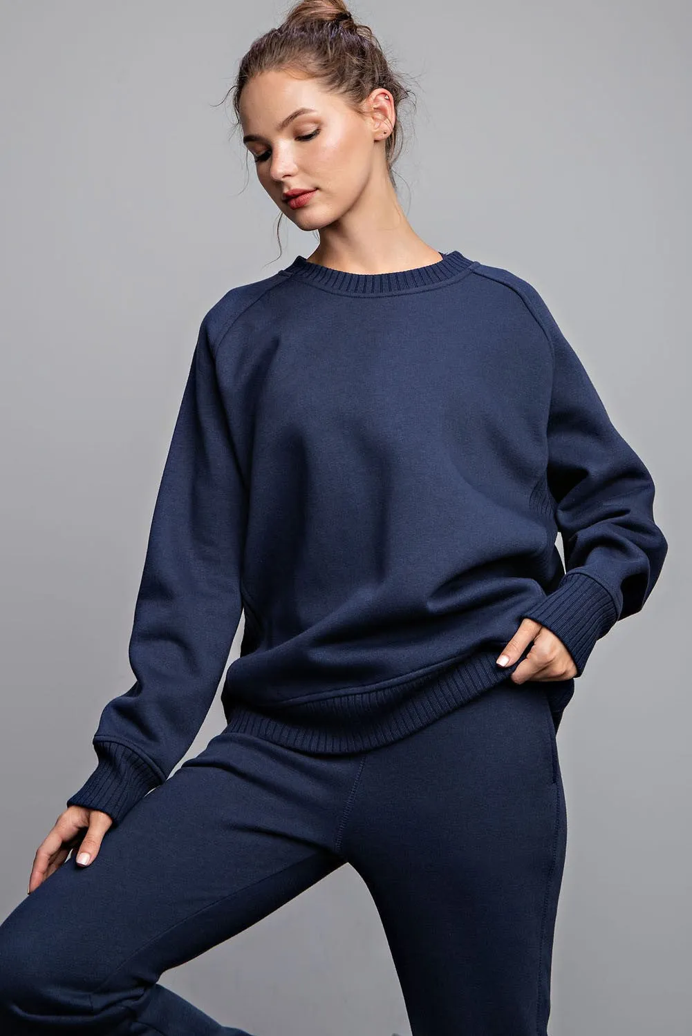 Navy Blue Pullover Terry Crewneck sold by Pinkblush