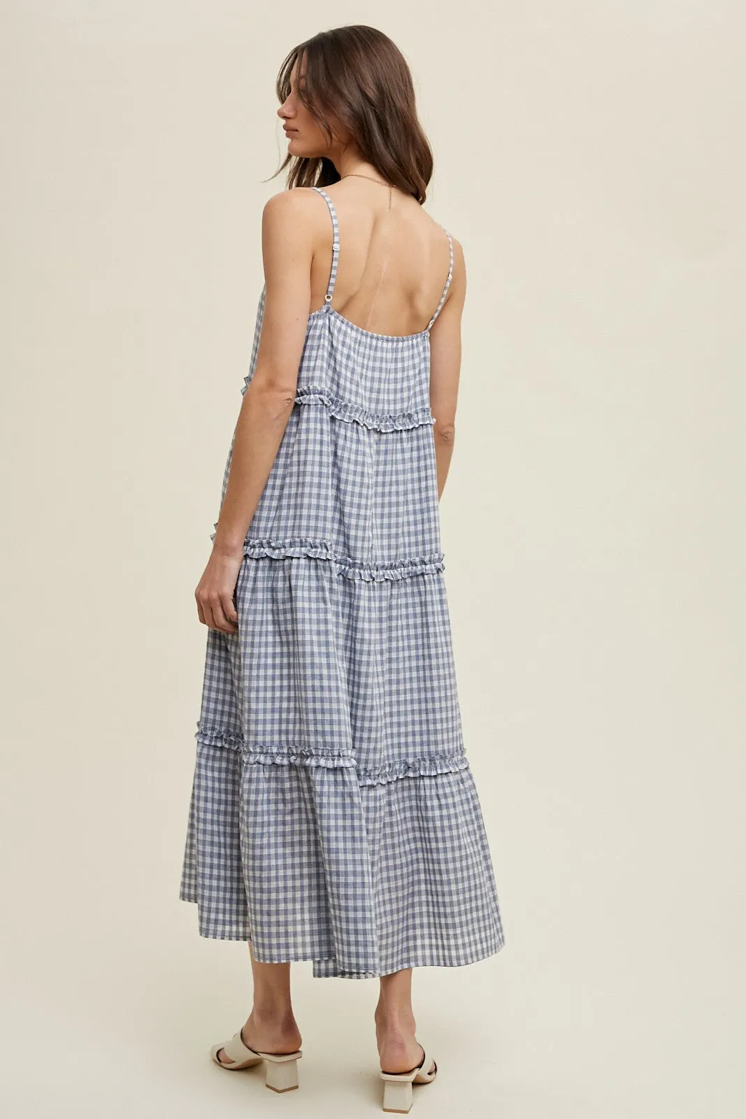 Blue Gingham Ruffle Tiered Midi Dress sold by Pinkblush product image thumbnail 3