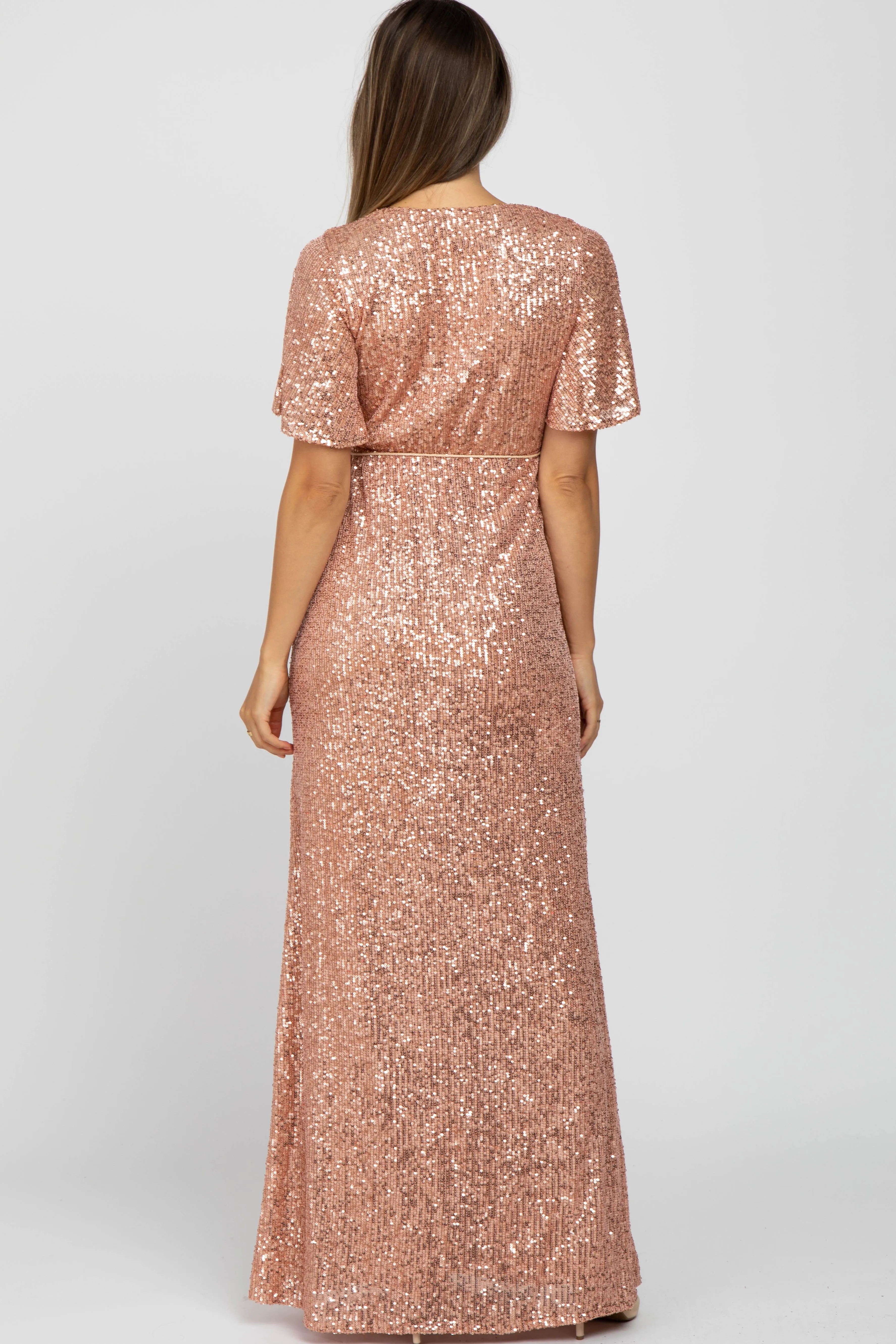 Pink Sequin Short Sleeve Maternity Maxi Dress sold by Pinkblush product image thumbnail 3