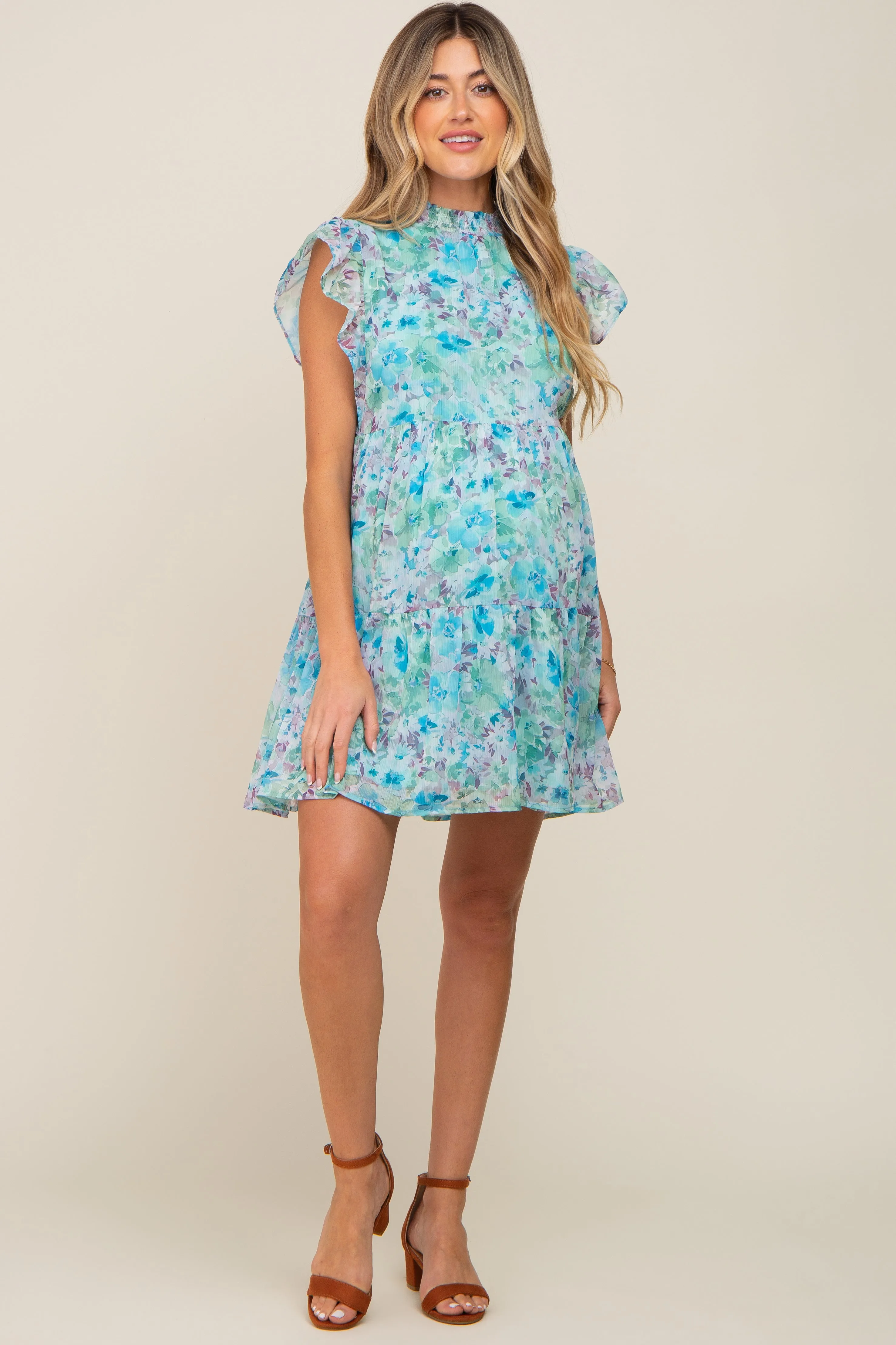 Blue Floral Chiffon Tiered Maternity Dress sold by Pinkblush product image thumbnail 4