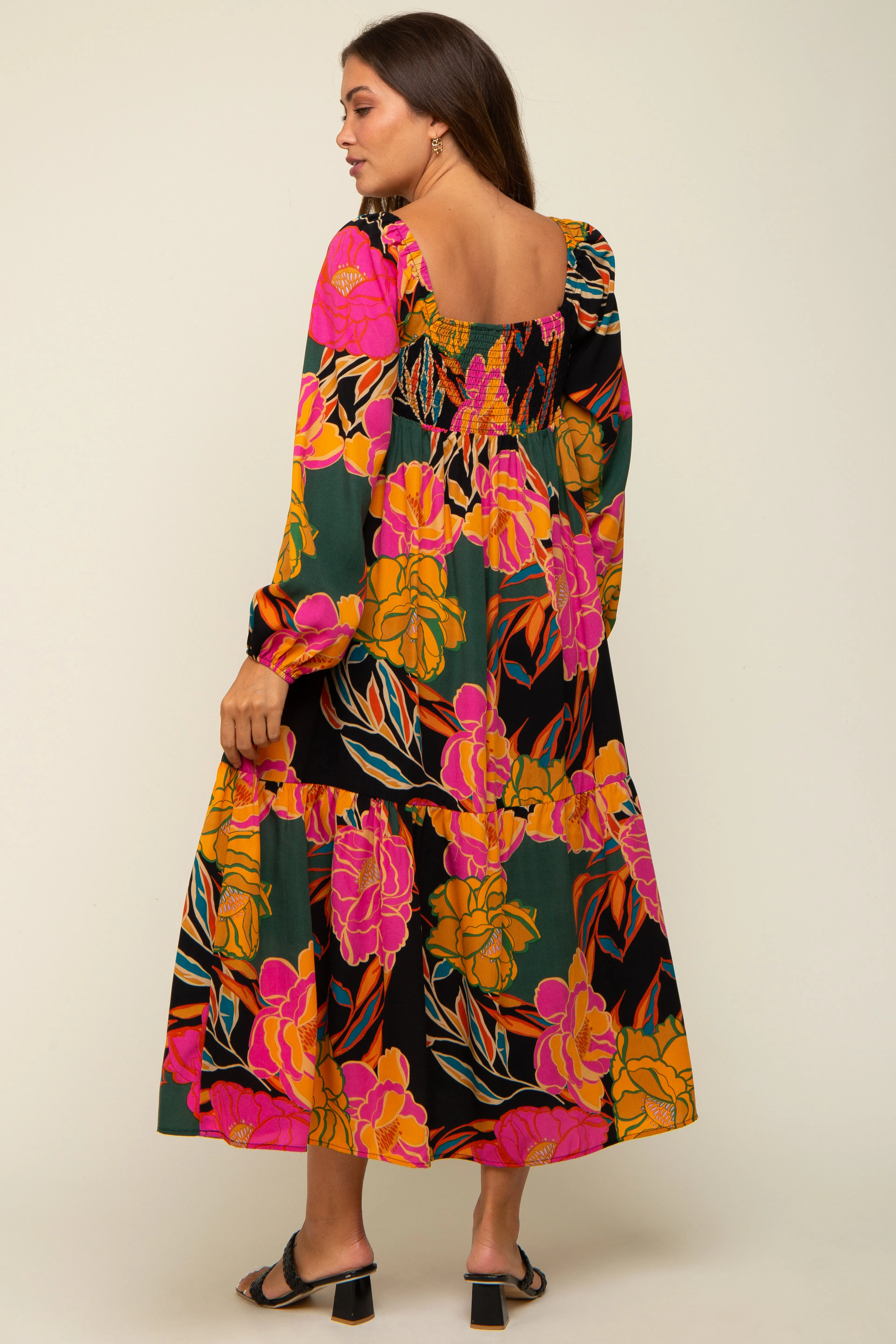 Black Floral Long Sleeve Maternity Midi Dress sold by Pinkblush product image thumbnail 3