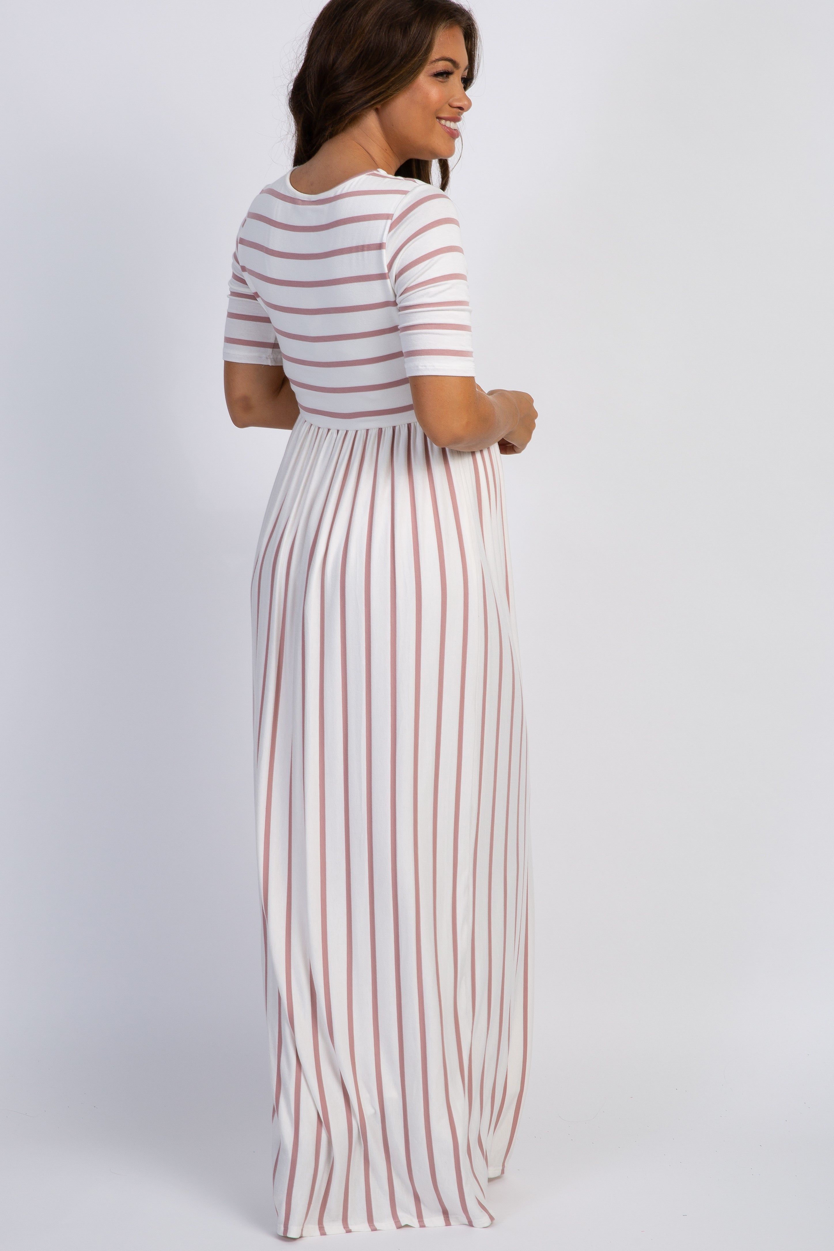 PinkBlush Mauve Striped Half Sleeve Maternity Maxi Dress sold by Pinkblush product image thumbnail 3
