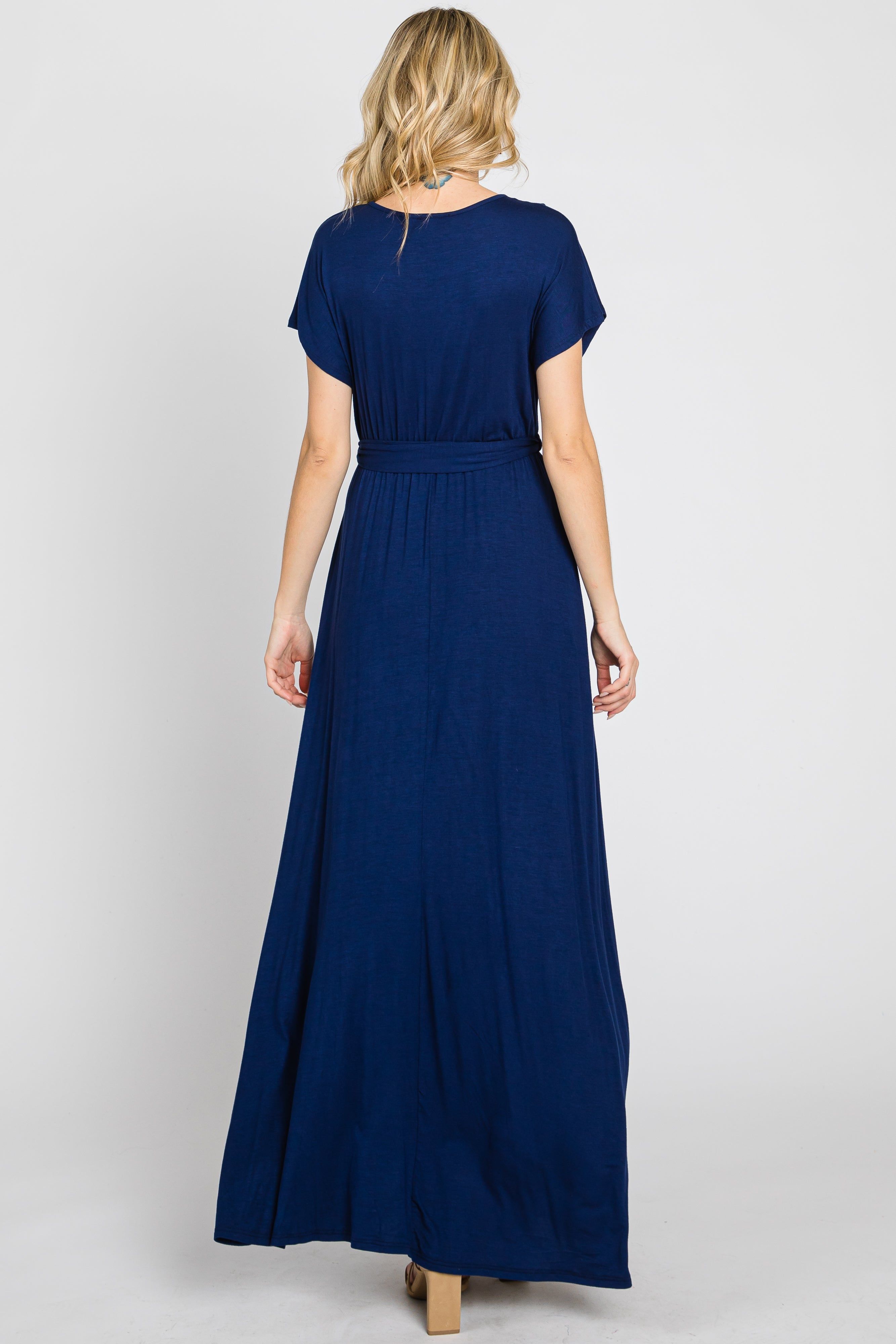Navy Basic Wrap Maxi Dress sold by Pinkblush product image thumbnail 3