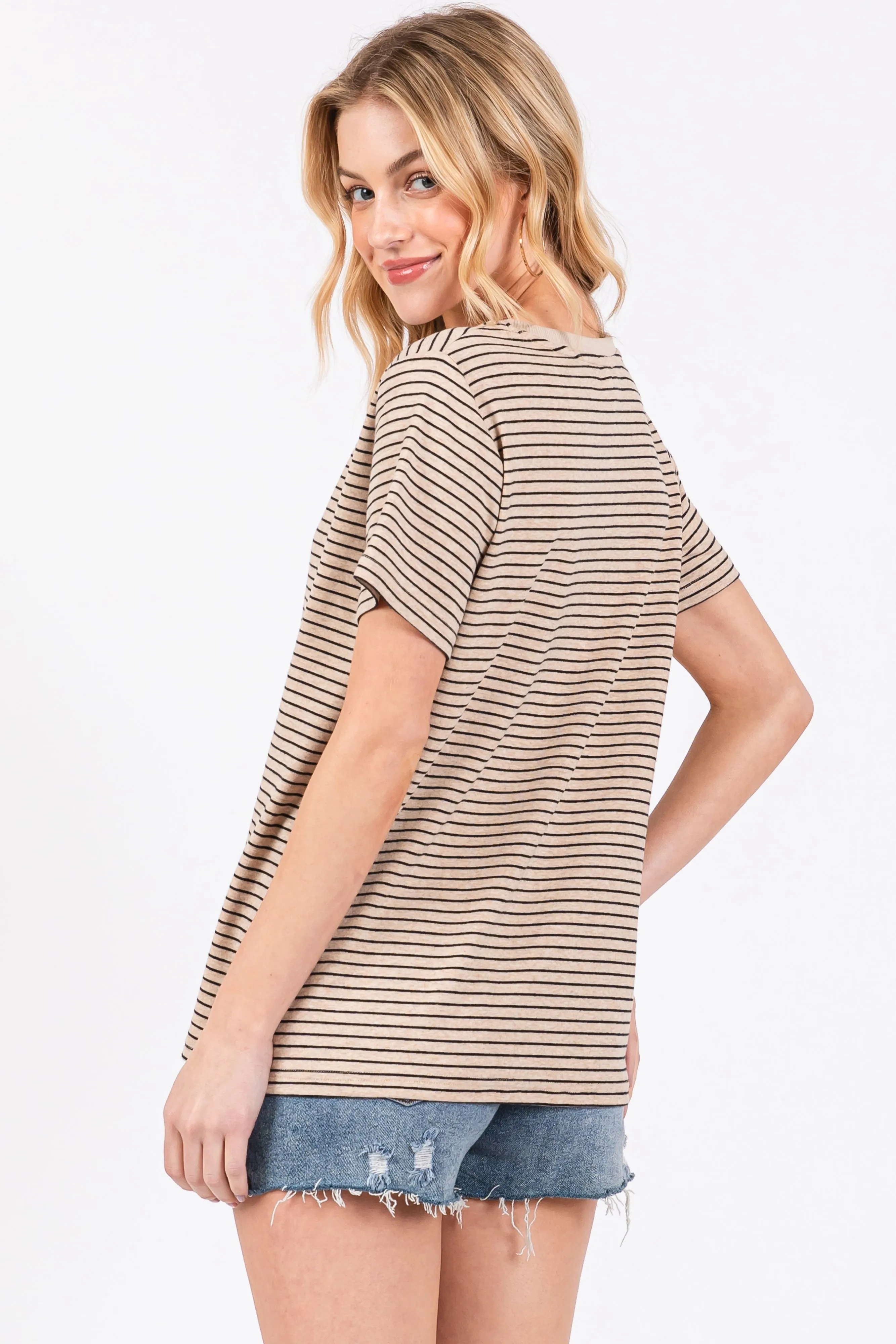 Beige Striped Short Sleeve Top sold by Pinkblush product image thumbnail 4