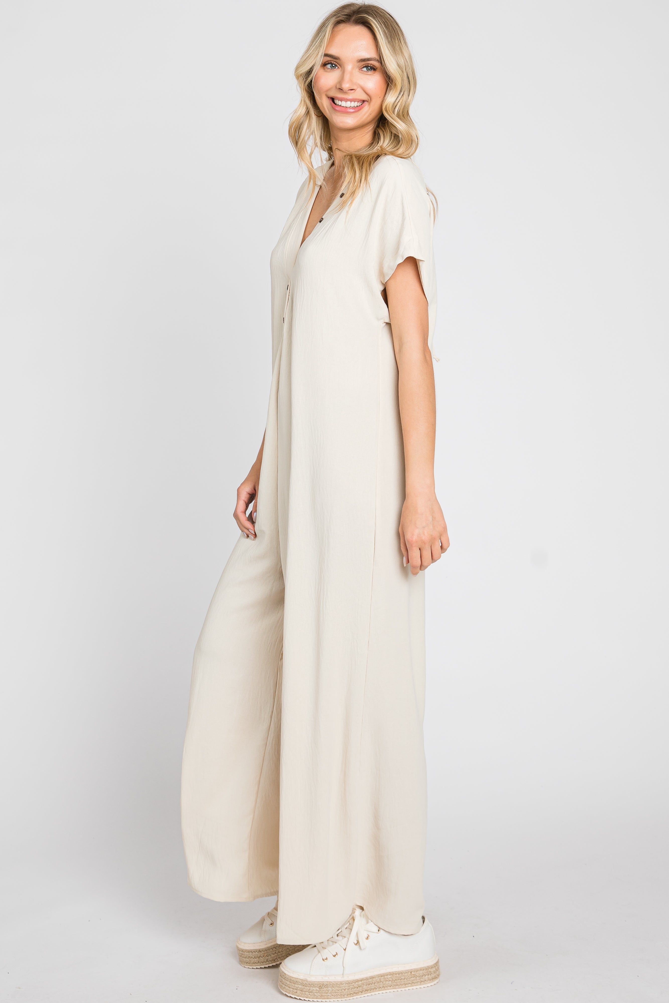 Beige Front Button Accent Jumpsuit sold by Pinkblush product image thumbnail 2