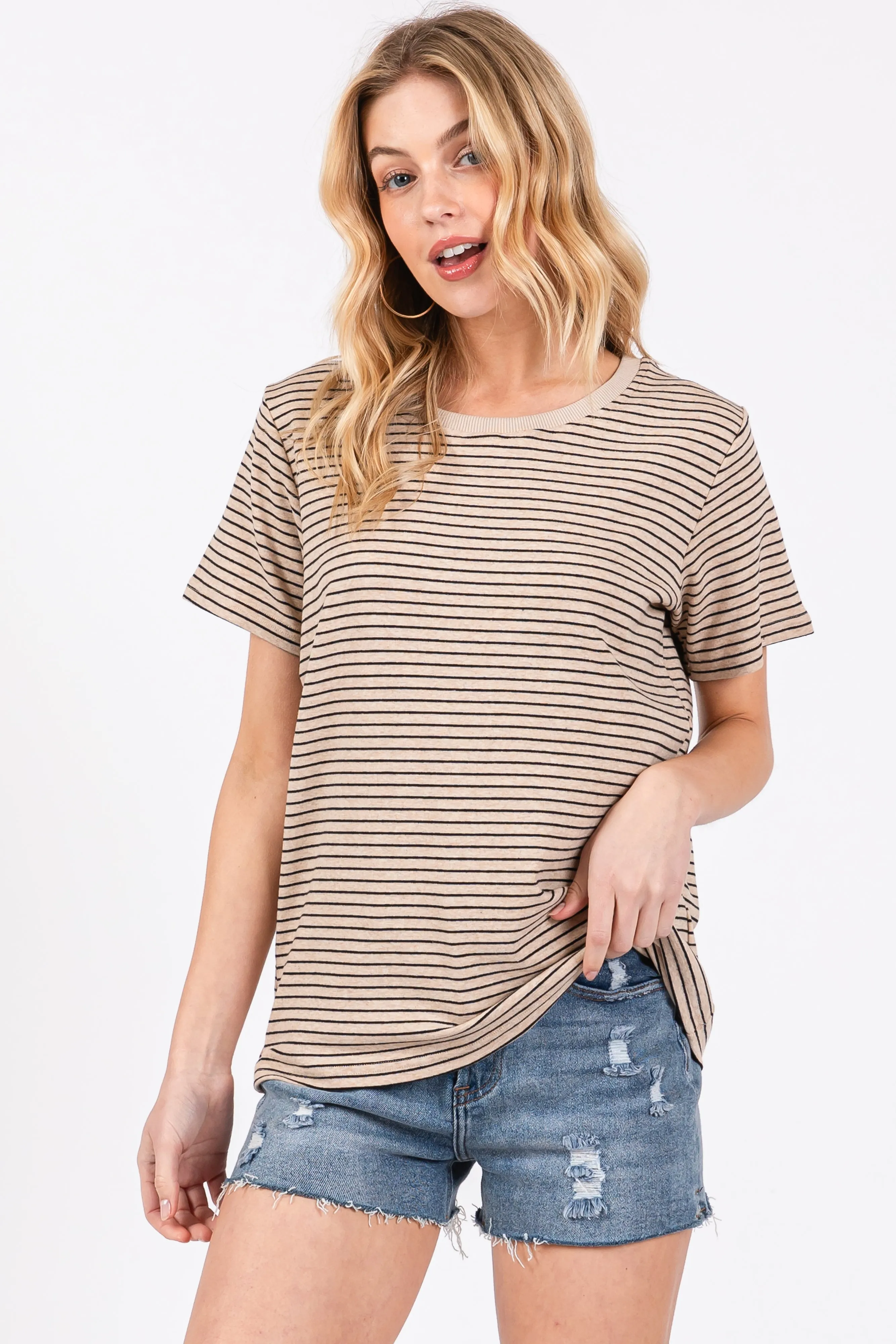 Beige Striped Short Sleeve Top sold by Pinkblush product image thumbnail 2