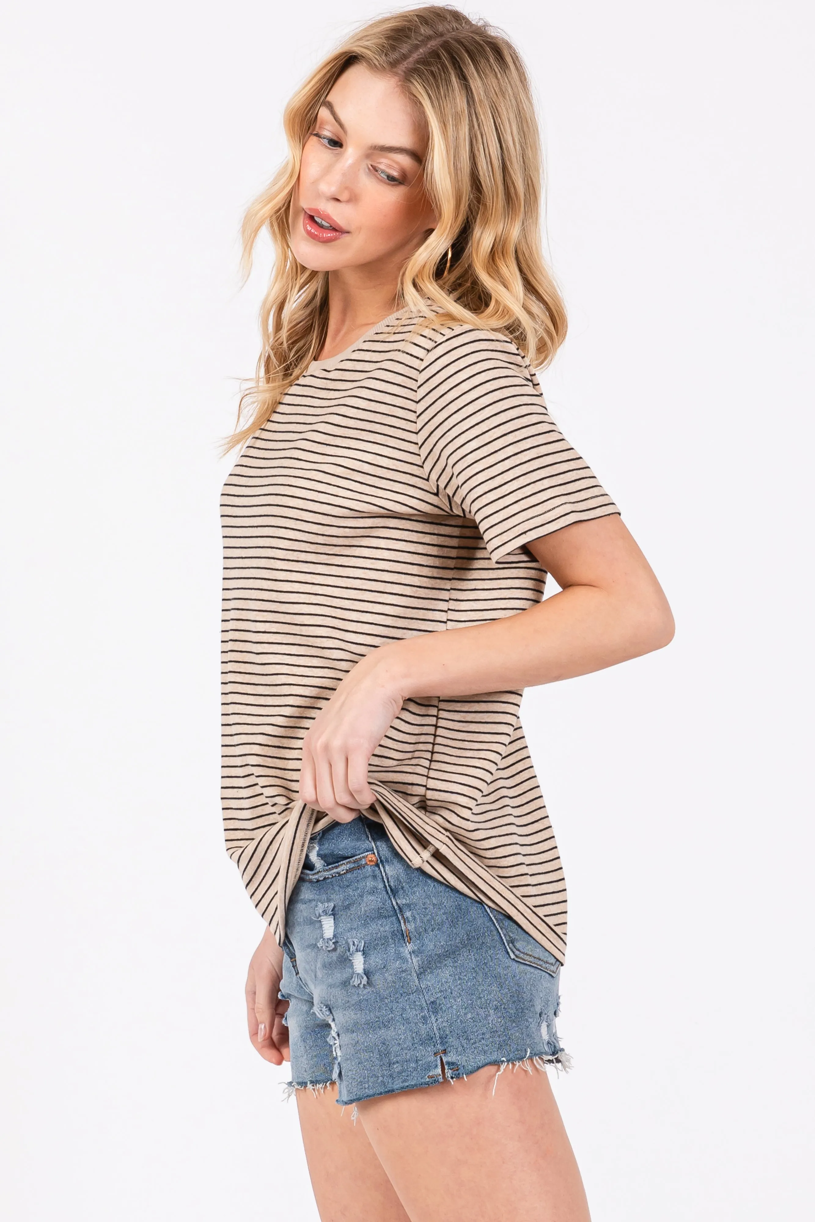 Beige Striped Short Sleeve Top sold by Pinkblush product image thumbnail 3