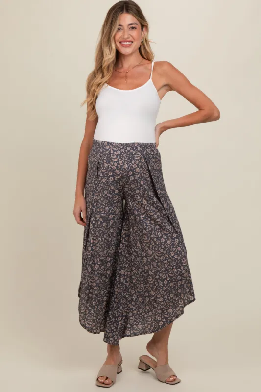 Charcoal Floral Asymmetric Maternity Pants sold by Pinkblush