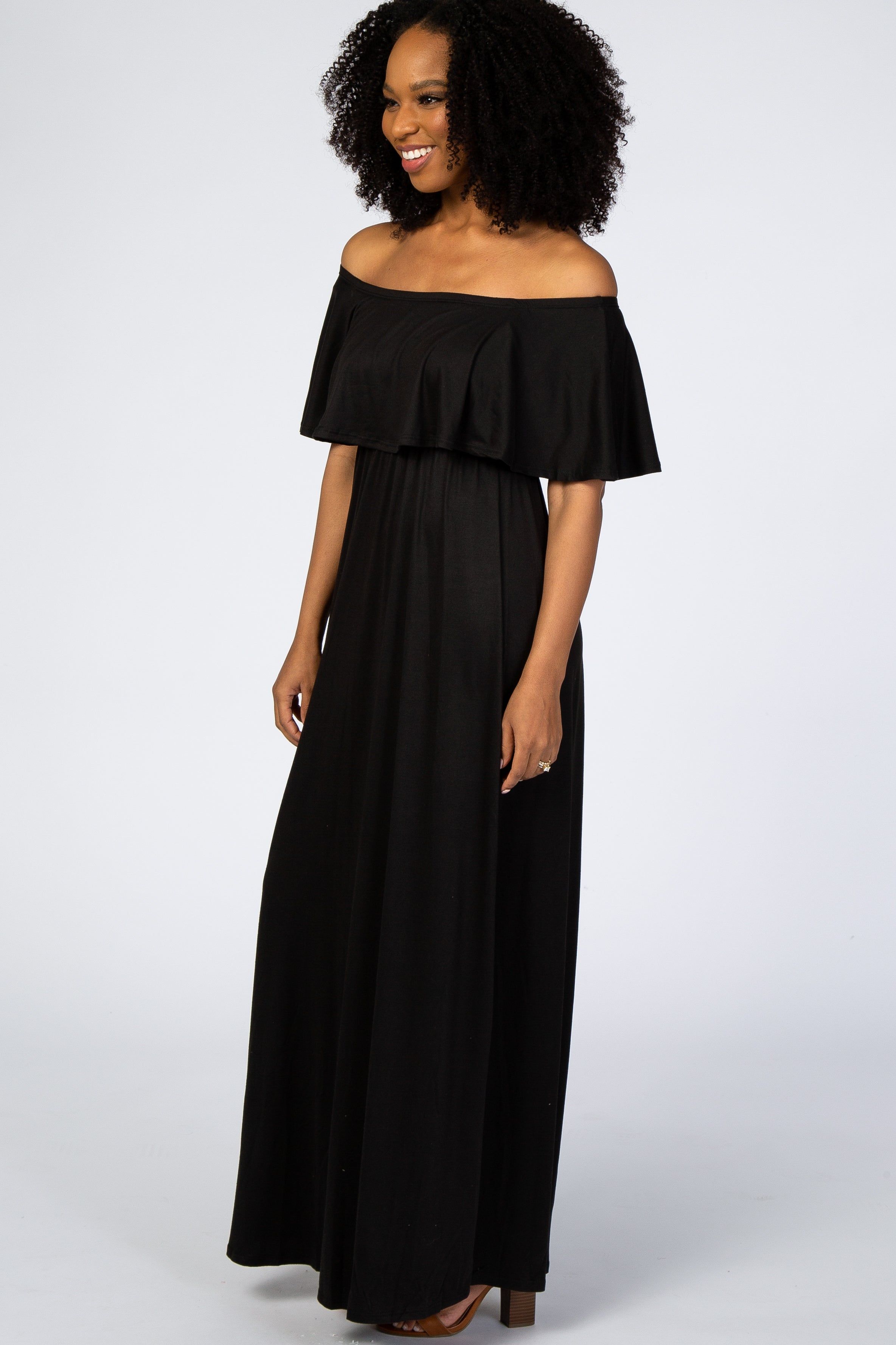 Black Off Shoulder Maxi Dress sold by Pinkblush product image thumbnail 2