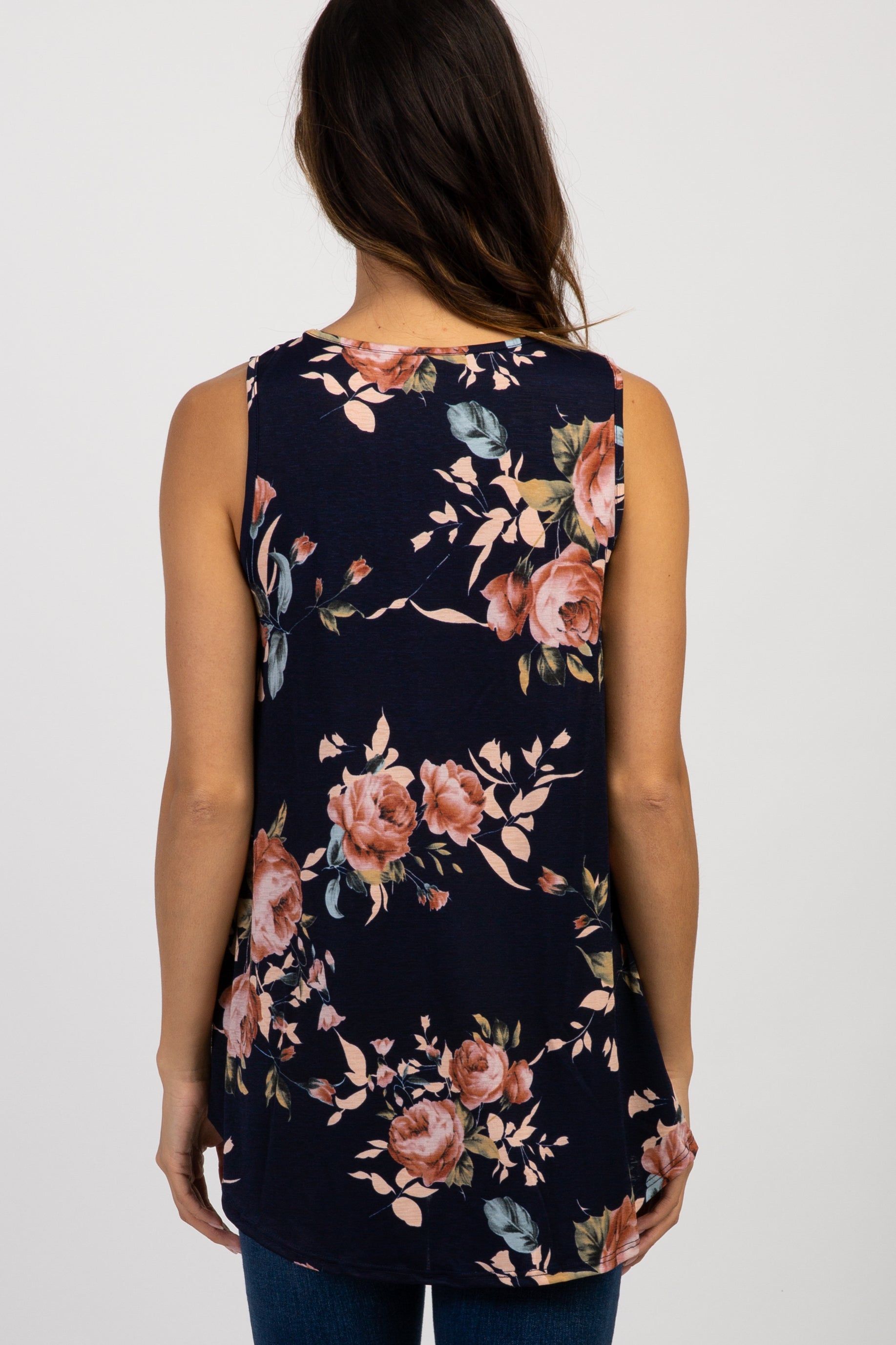Navy Blue Floral Sleeveless Maternity Top sold by Pinkblush product image thumbnail 3