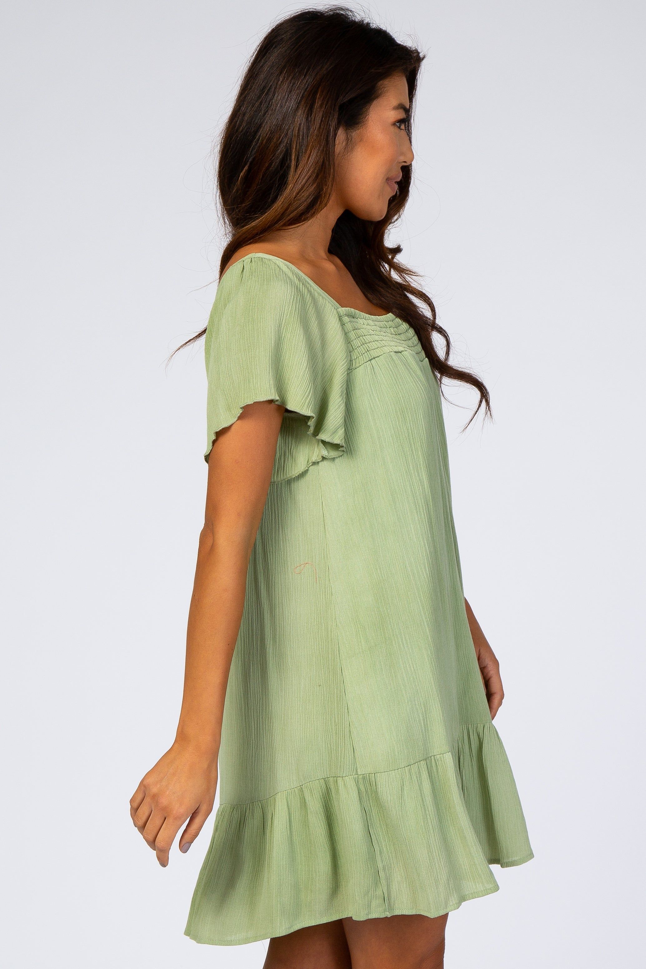 Light Olive Smocked Ruffle Dress sold by Pinkblush product image thumbnail 2