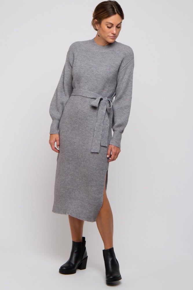 Heather Grey Side Slit Sweater Midi Dress sold by Pinkblush product image thumbnail 4