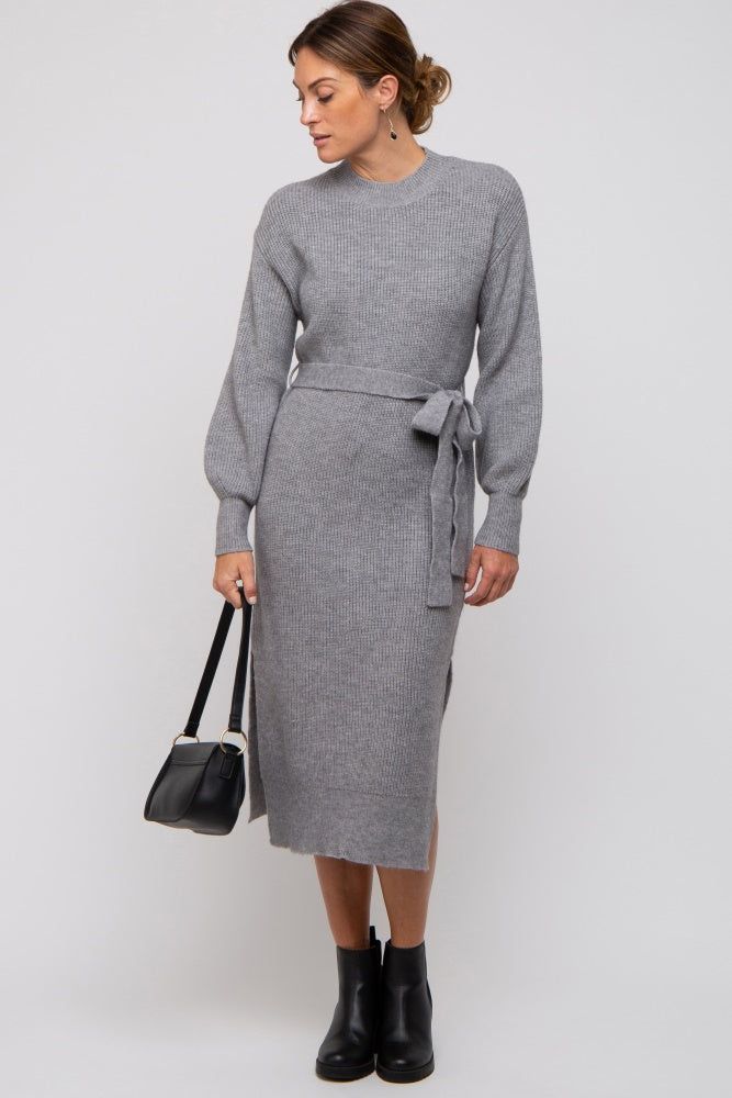 Heather Grey Side Slit Sweater Midi Dress sold by Pinkblush