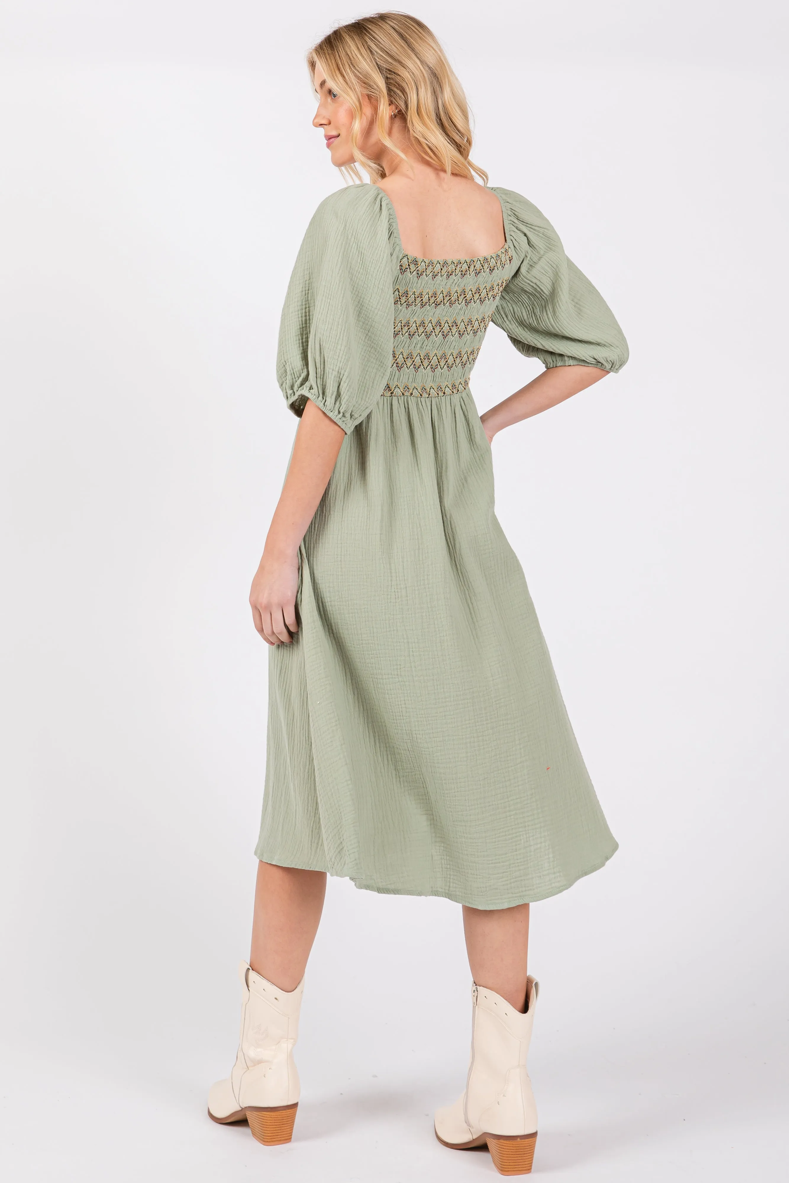 Light Olive Embroidered Midi Dress sold by Pinkblush product image thumbnail 4