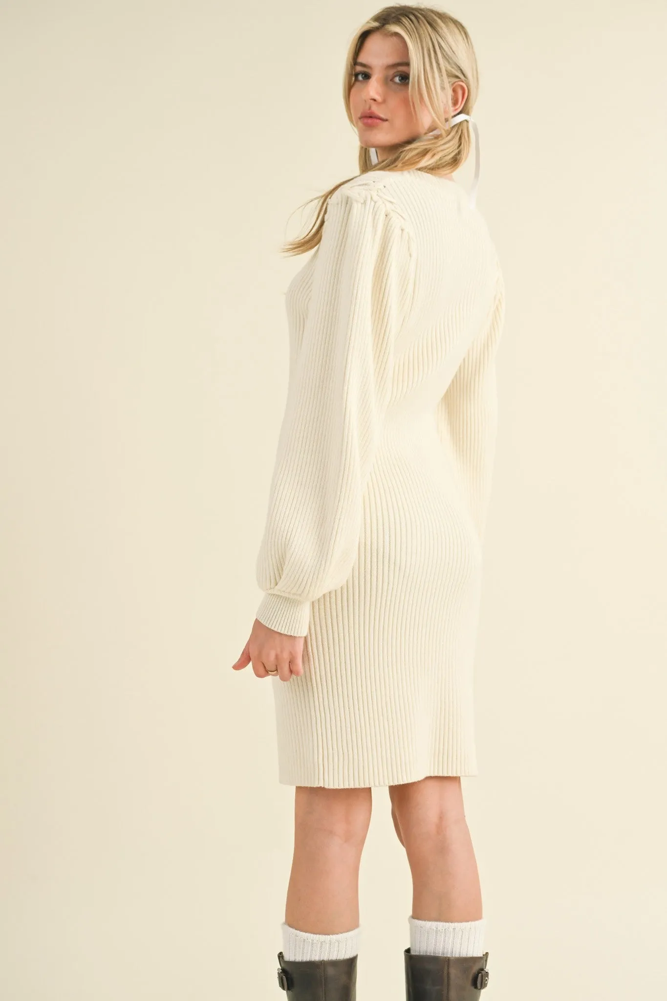 Ivory Bubble Sleeve Sweater Dress sold by Pinkblush product image thumbnail 4
