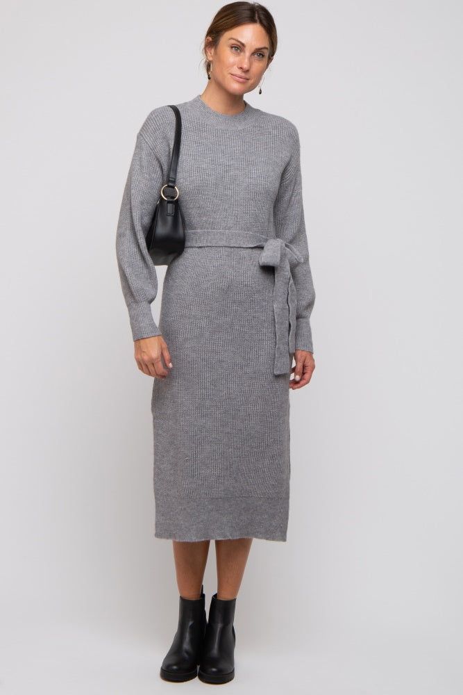 Heather Grey Side Slit Sweater Midi Dress sold by Pinkblush product image thumbnail 5