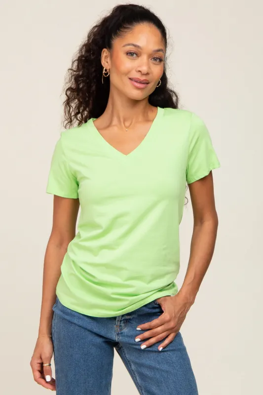 Lime Basic V-Neck Tee sold by Pinkblush