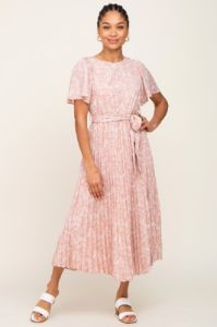 Light Pink Floral Pleated Midi Dress sold by Pinkblush
