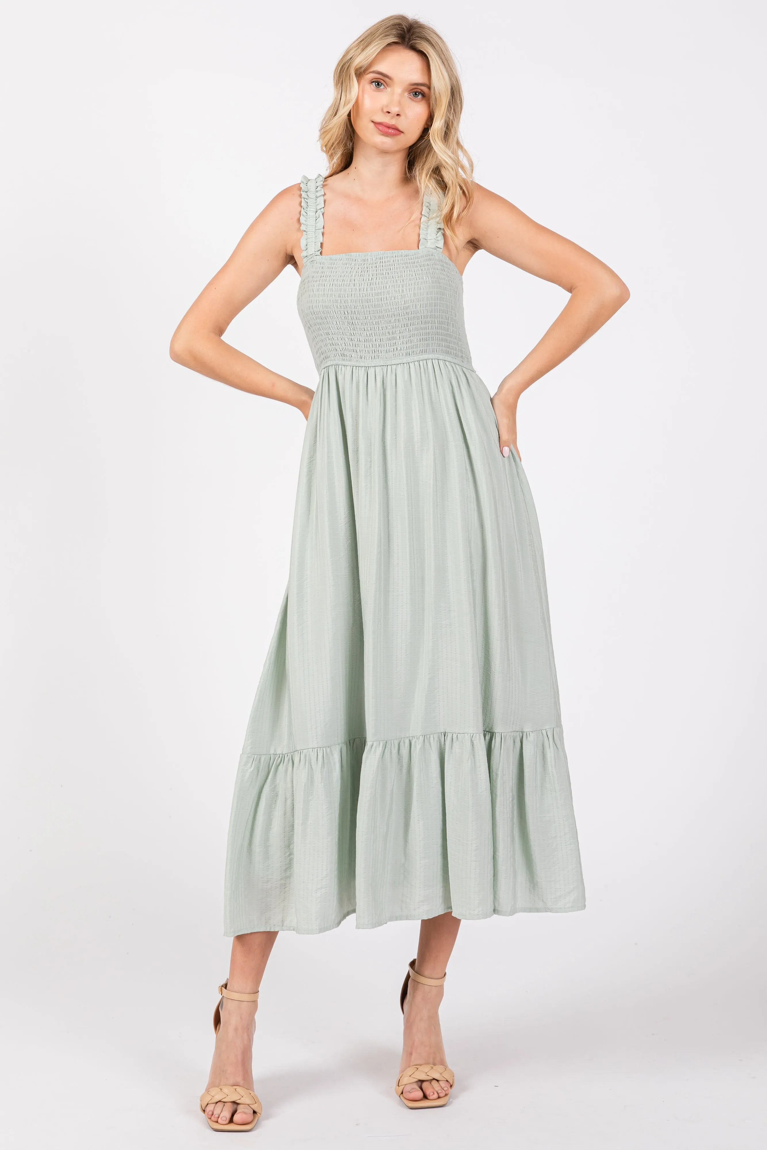 Mint Smocked Bodice Maternity Maxi Dress sold by Pinkblush product image thumbnail 4