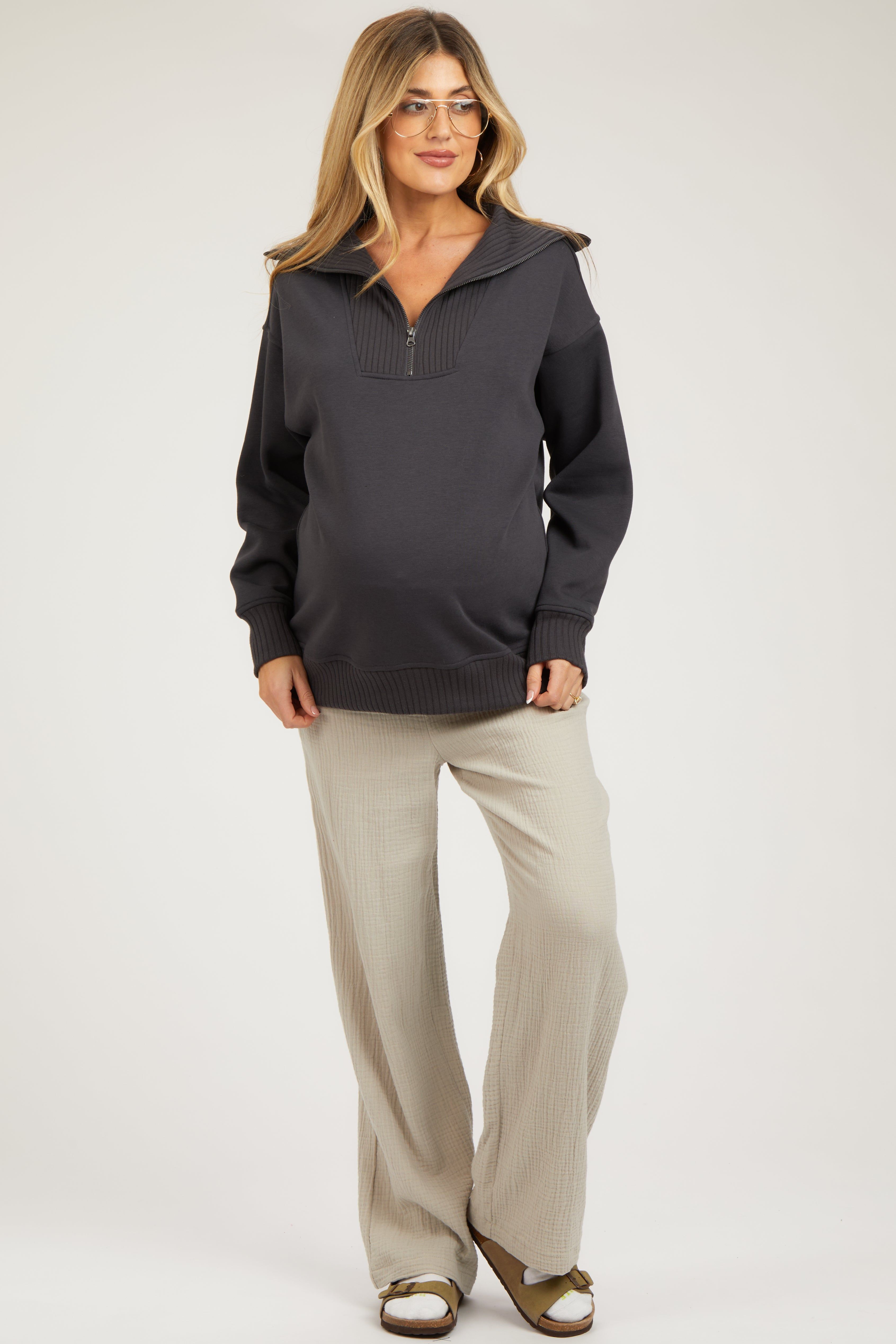 Charcoal High-Neck Maternity Fleece Pullover sold by Pinkblush product image thumbnail 4